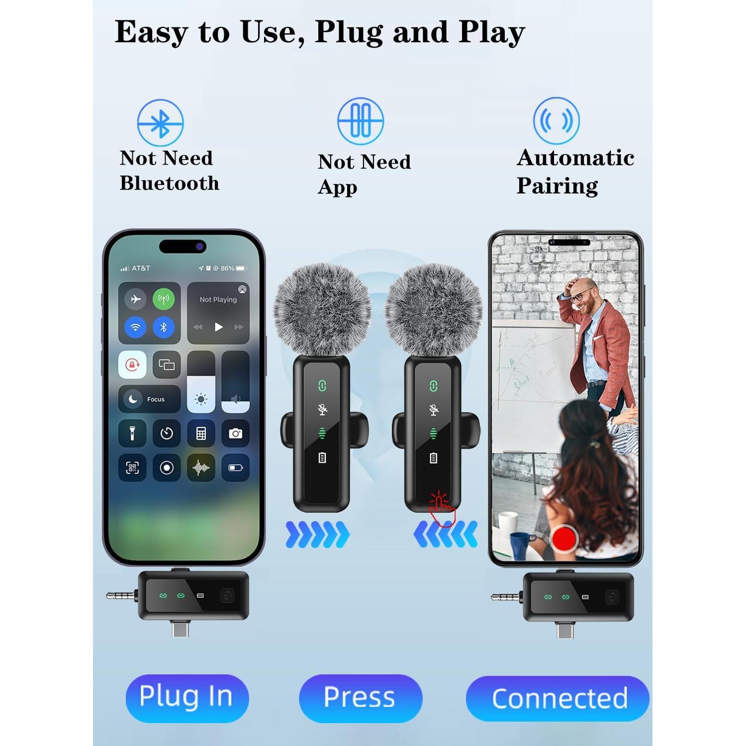 Micrófono Lavalier Inalámbrico JICIFU 3 en 1 para iPhone/Android