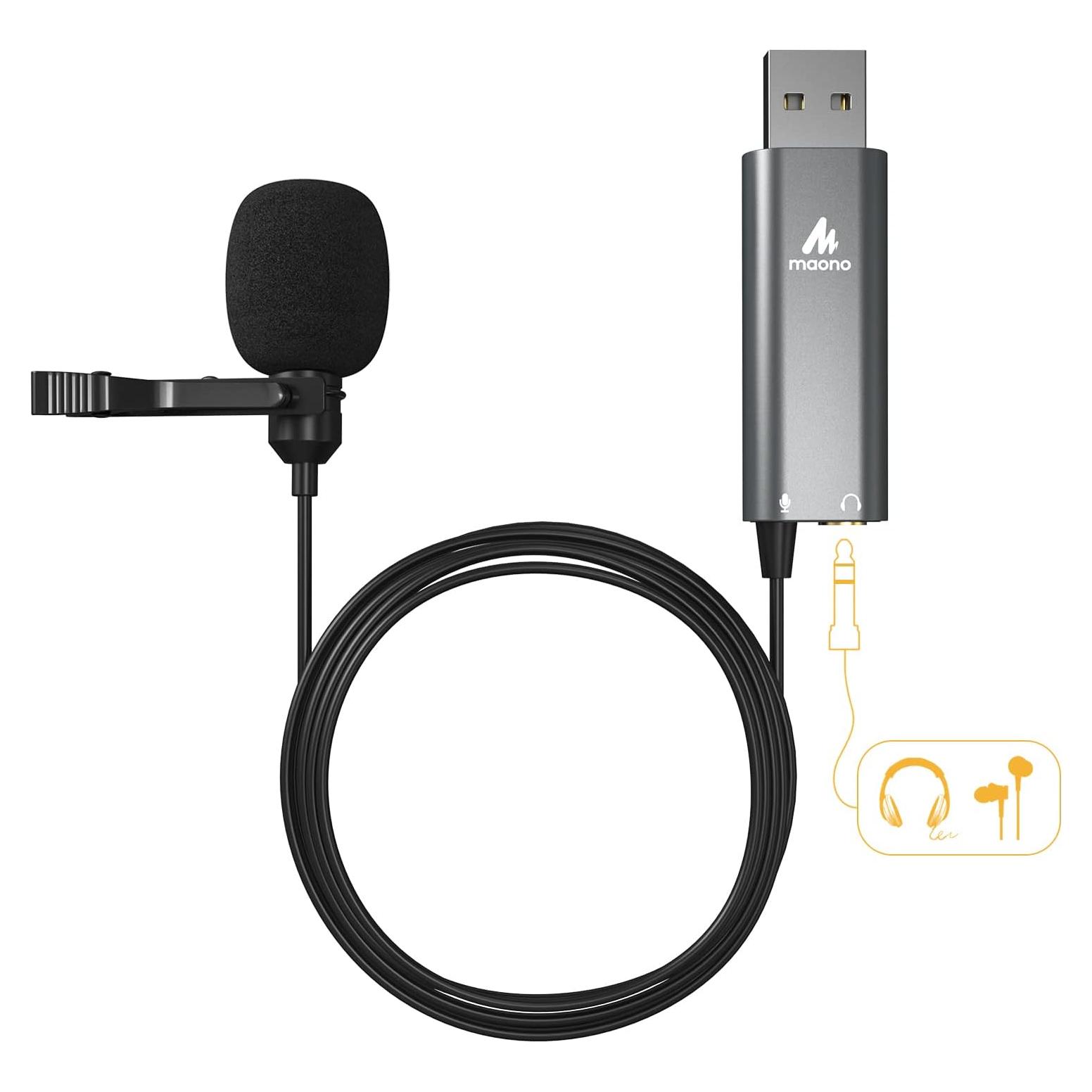 Micrófono Lavalier USB MAONO UL20 con Monitoreo en Tiempo Real