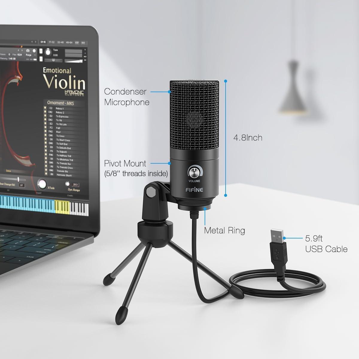 Micrófono USB FIFINE K669B Cardioide para PC y YouTube