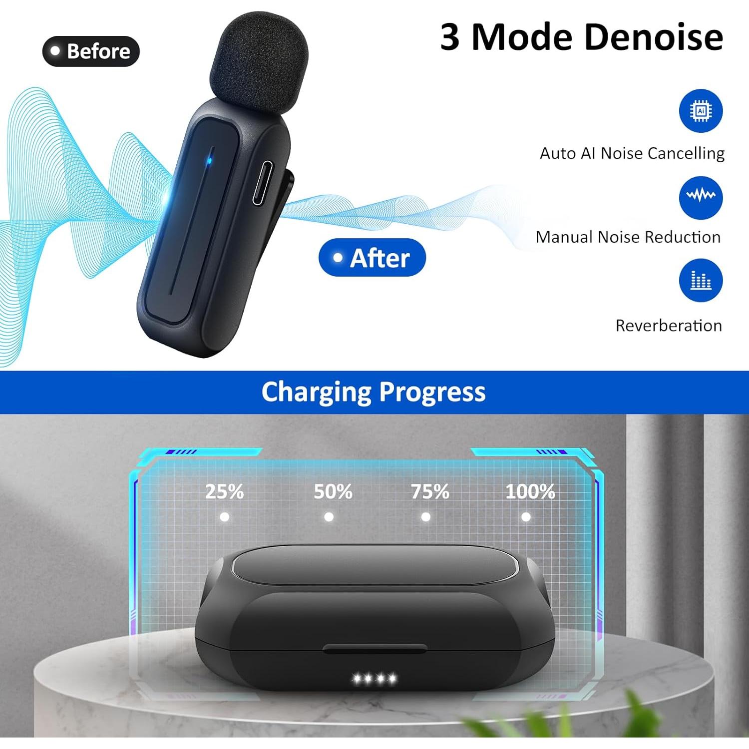 Micrófono Lavalier Inalámbrico Ecomxia WM300 Negro 8h Batería