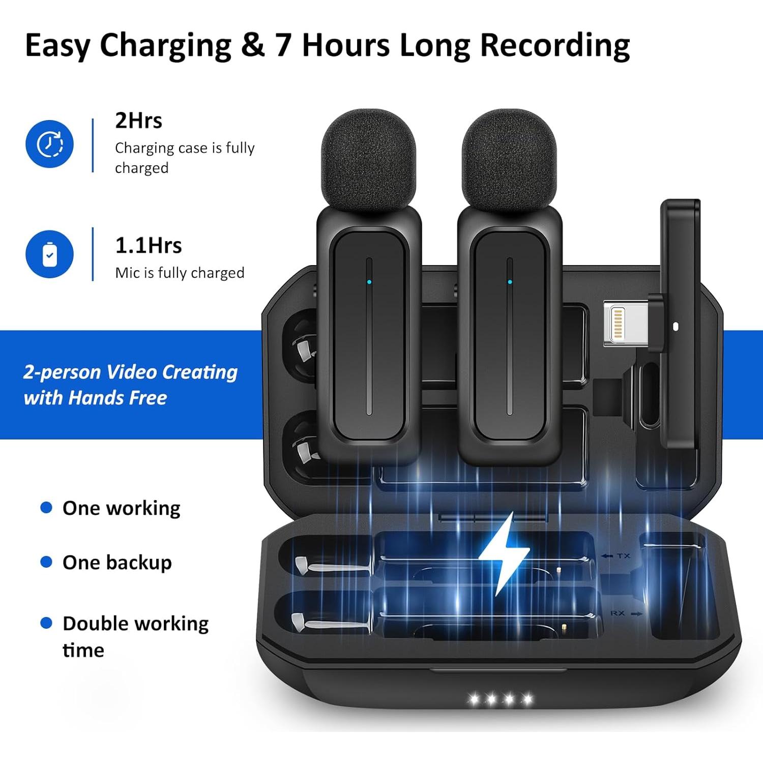 Micrófono Lavalier Inalámbrico Ecomxia WM300 Negro 8h Batería