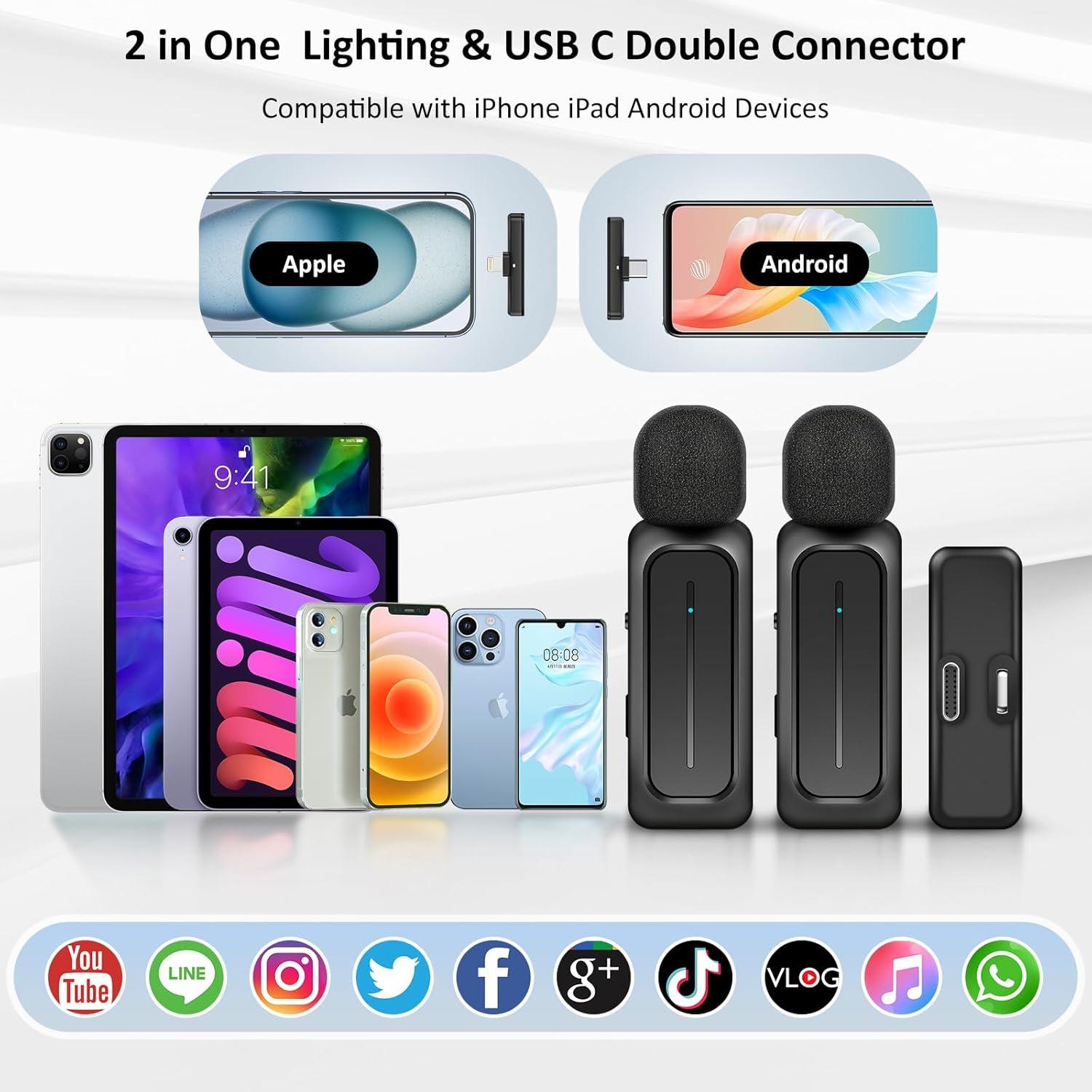 Micrófono Lavalier Inalámbrico Ecomxia WM300 Negro 8h Batería