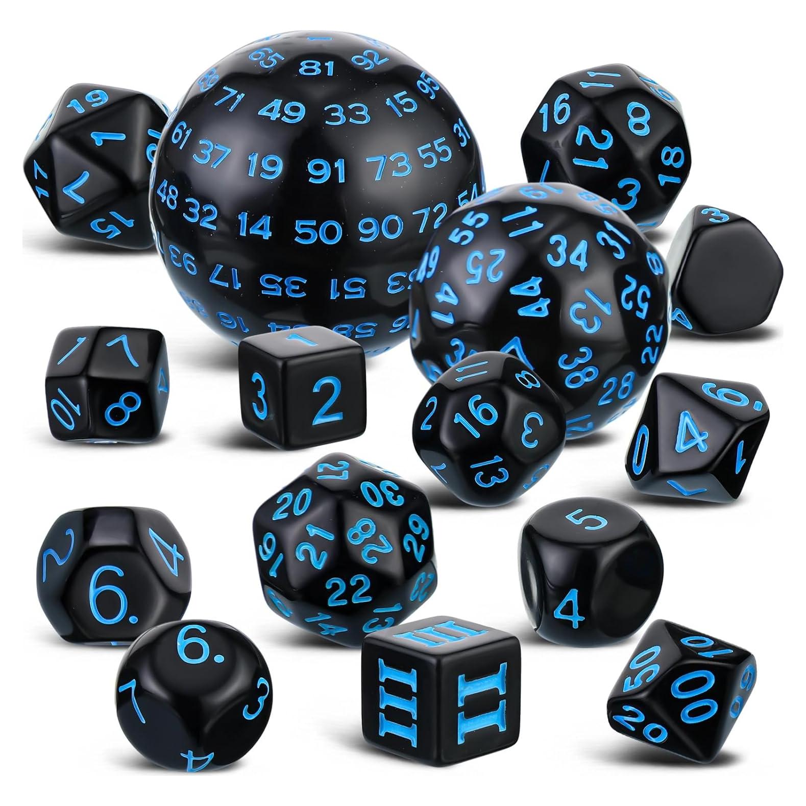 Conjunto de Dados Poliedricos Civaner 15 Piezas RPG Negro y Azul