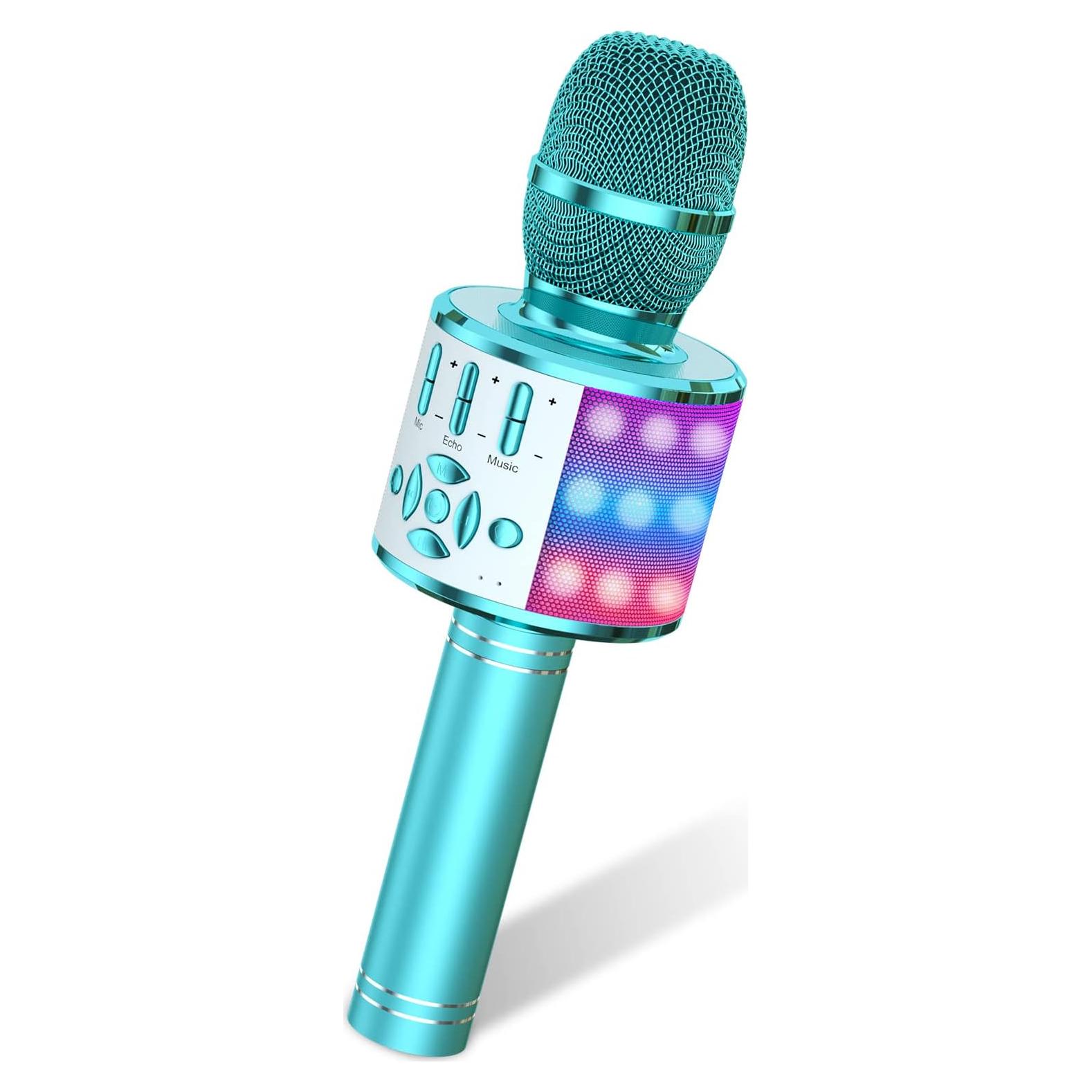 Micrófono Karaoke Amazmic Azul Bluetooth con Luces LED