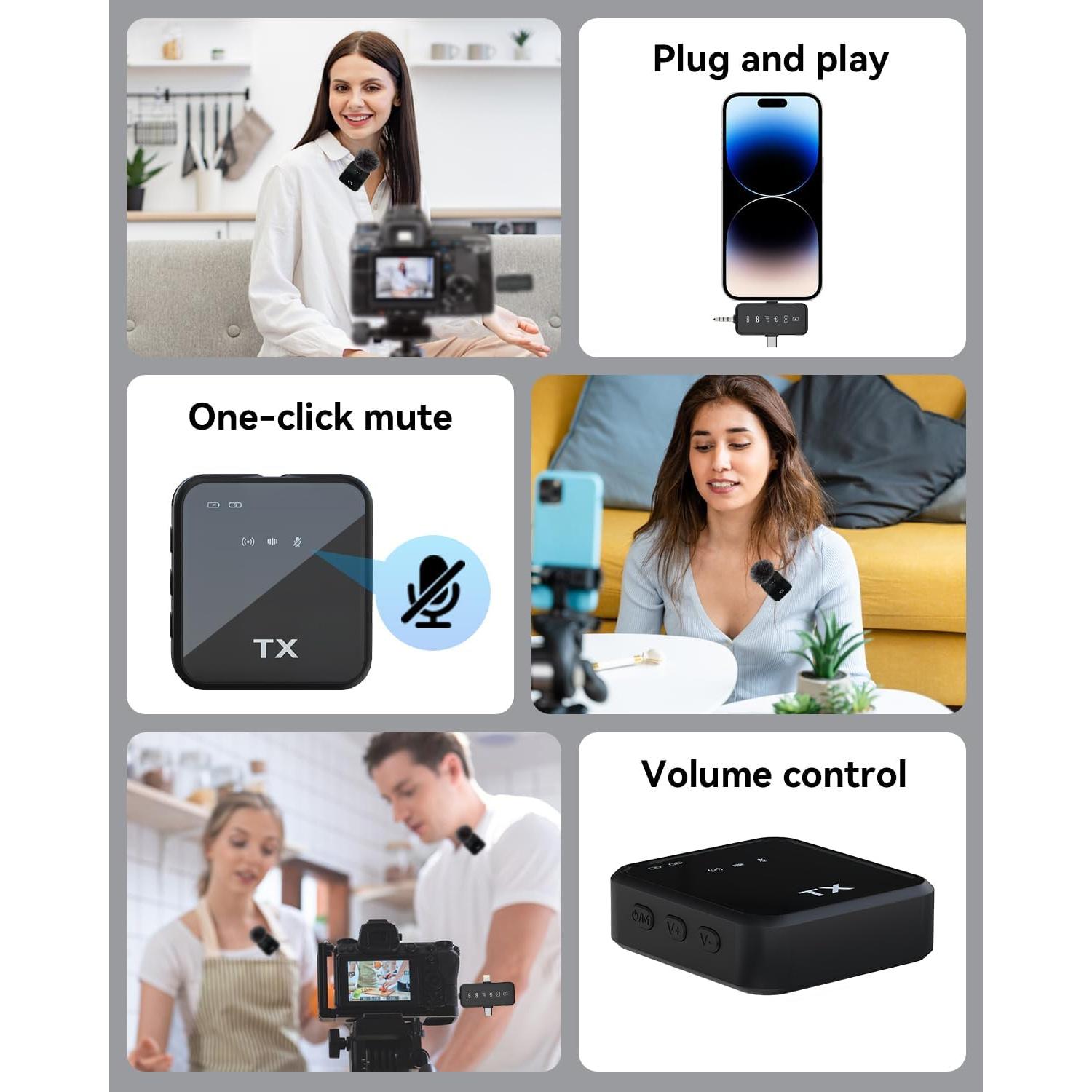 Micrófono Lavalier Inalámbrico PQRQP 100m 18h Batería