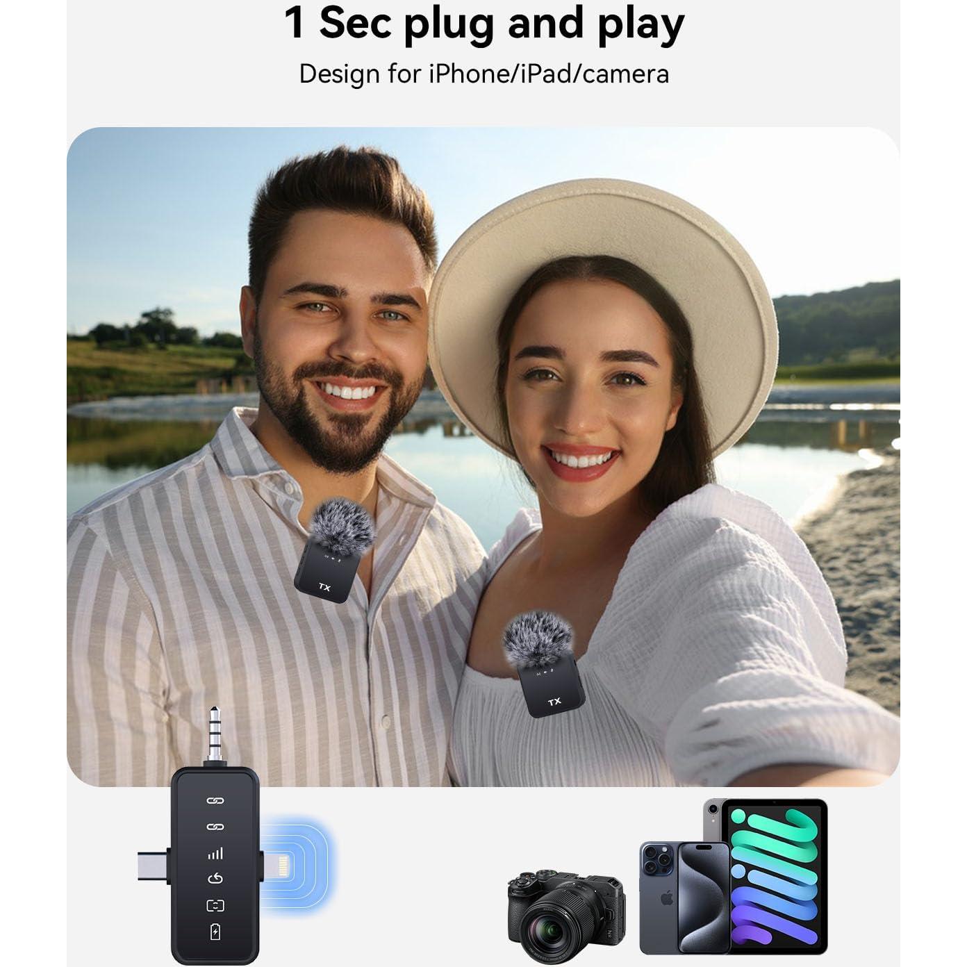 Micrófono Lavalier Inalámbrico PQRQP 100m 18h Batería