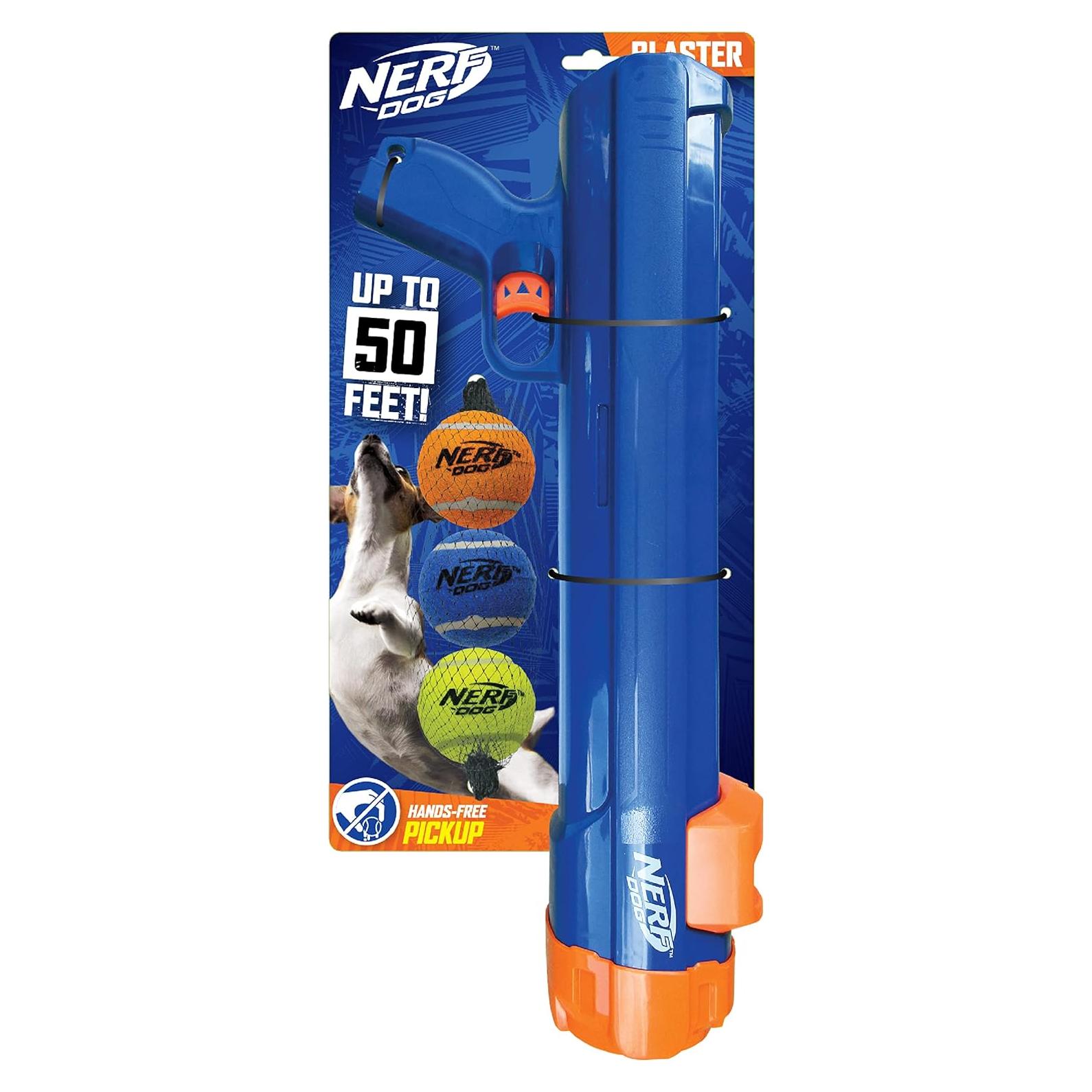 Lanzador de Pelotas Nerf Dog 20" con 3 Pelotas - Azul/Naranja