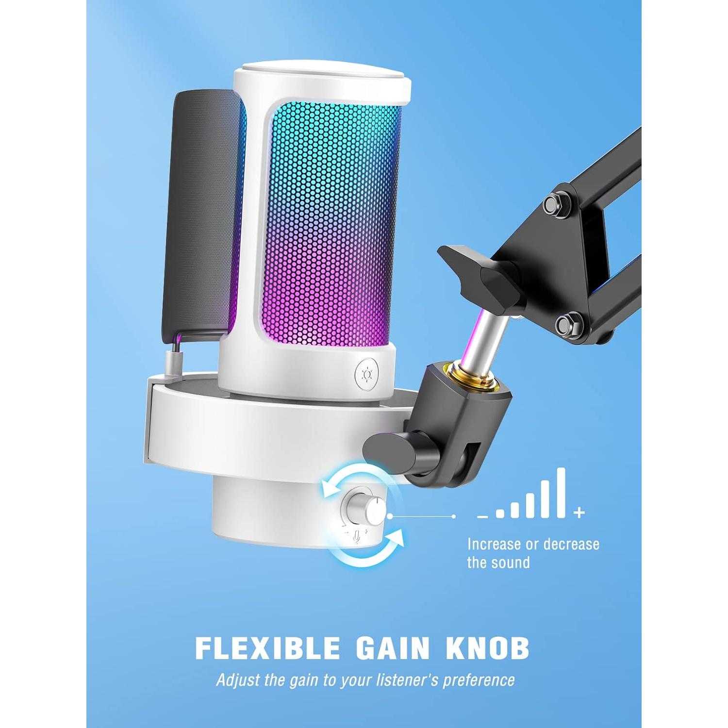 Micrófono USB FIFINE A8 Blanco para Gaming y Streaming