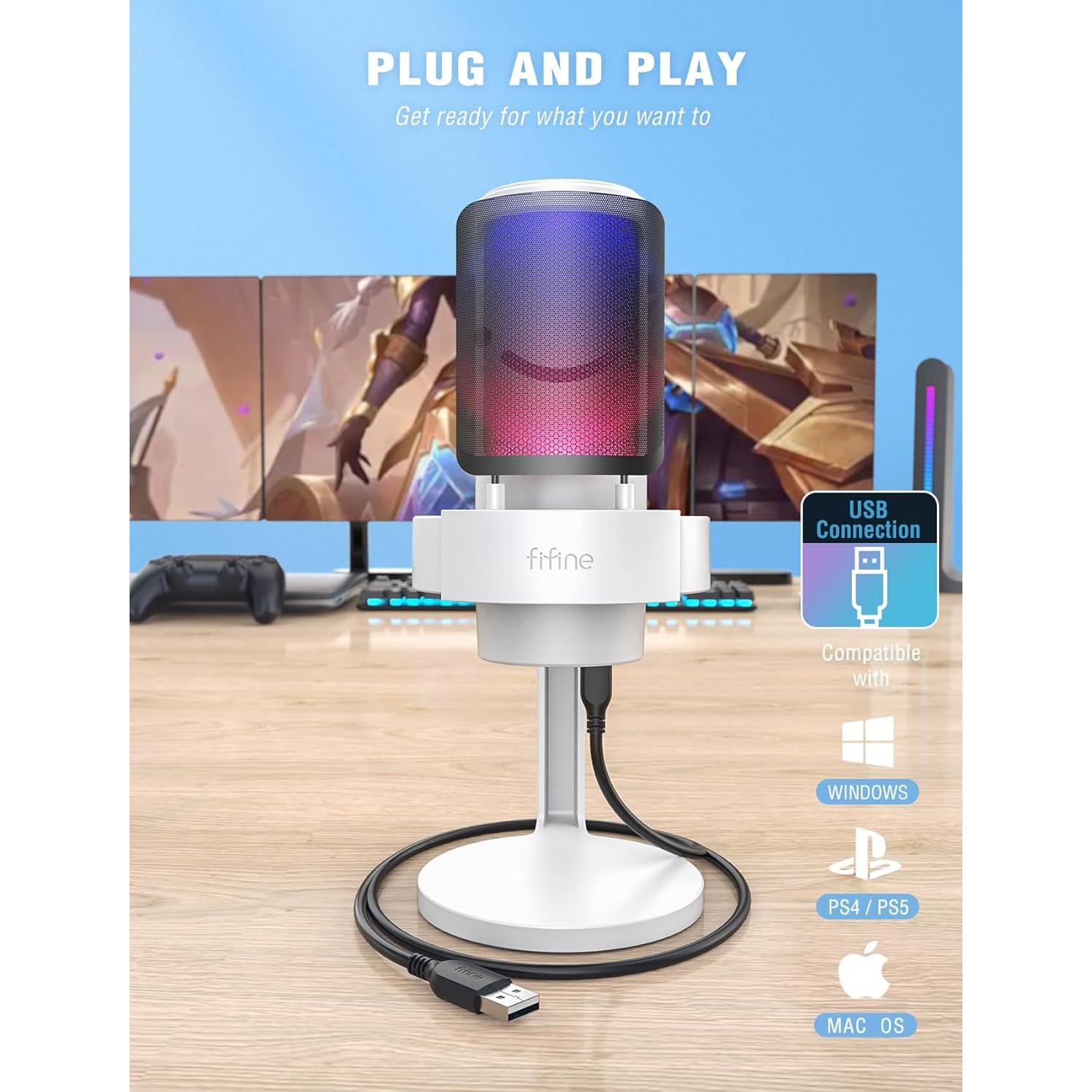 Micrófono USB FIFINE A8 Blanco para Gaming y Streaming