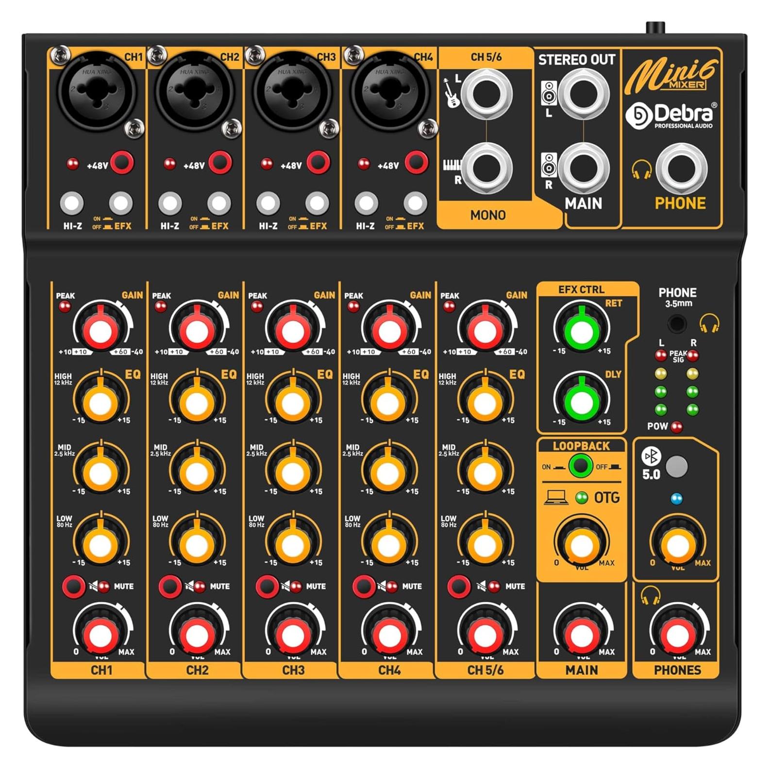 Mezclador de Audio D Debra Mini6 6 Canales USB Bluetooth