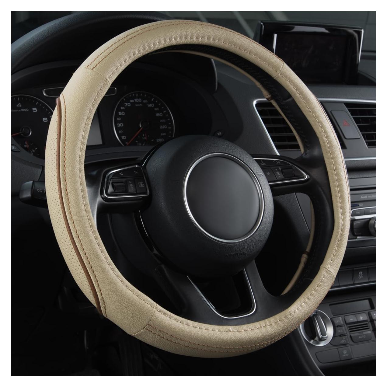 Cubierta de Volante de Cuero CAR PASS Beige Universal 37-38 cm