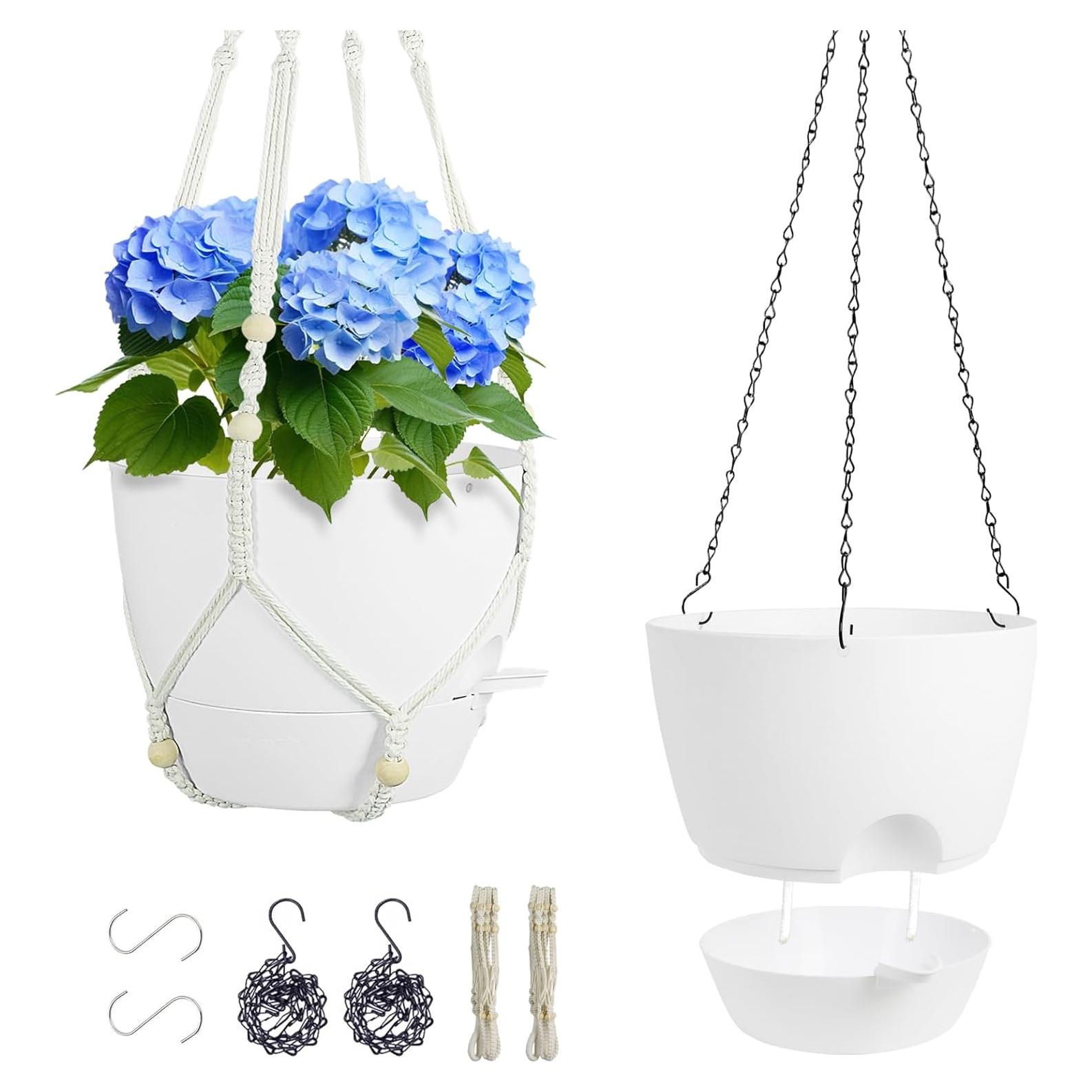 Macetas colgantes autorriego Meowell 25,4 cm 2 piezas blancas