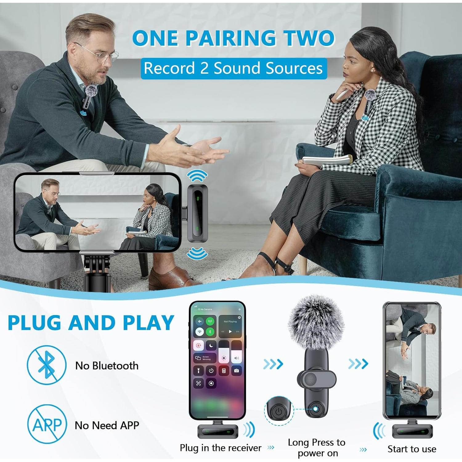 Micrófono Inalámbrico Lavalier K3 para iPhone/Android LED