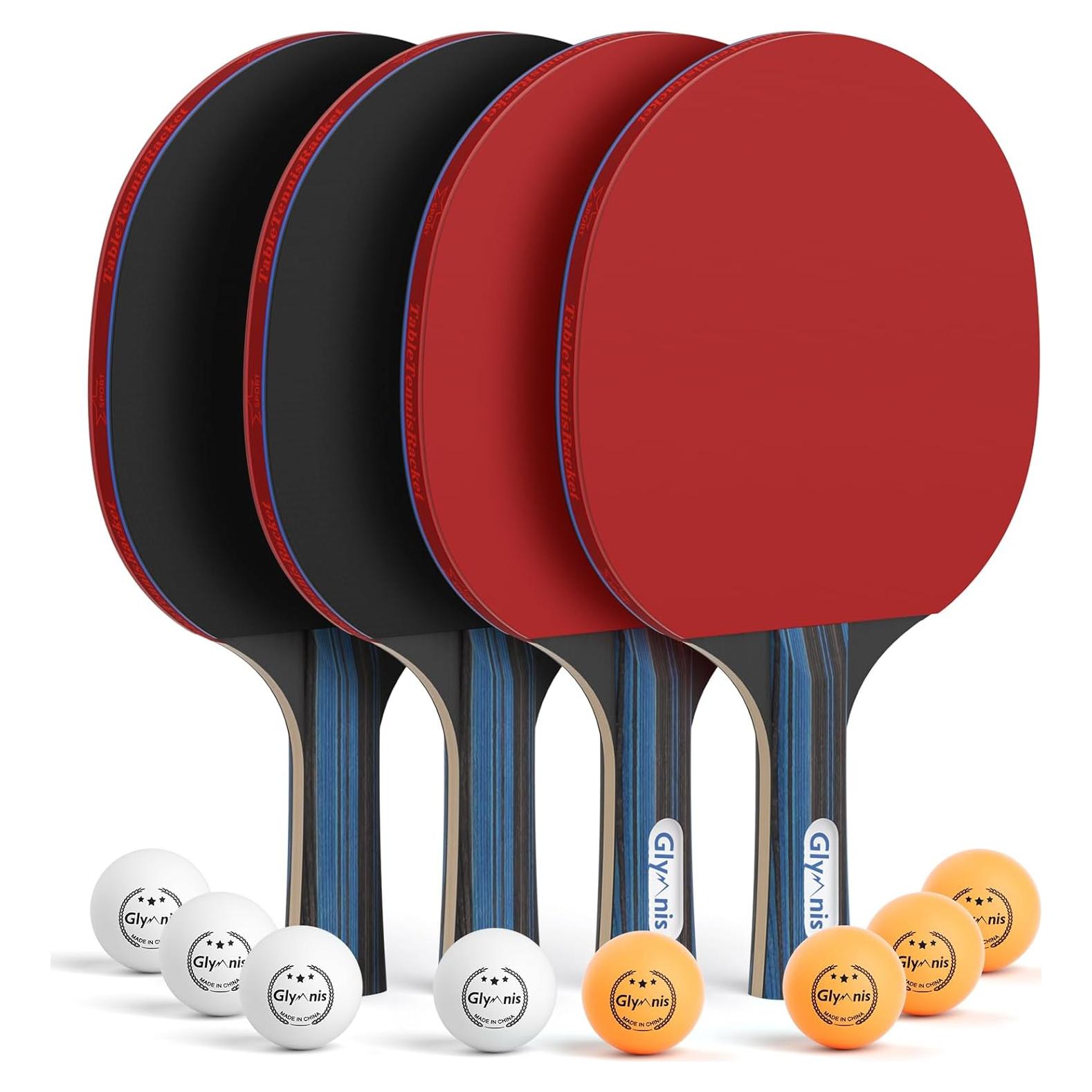 Juego de Palas de Ping Pong Glymnis 4 Raquetas y 8 Pelotas
