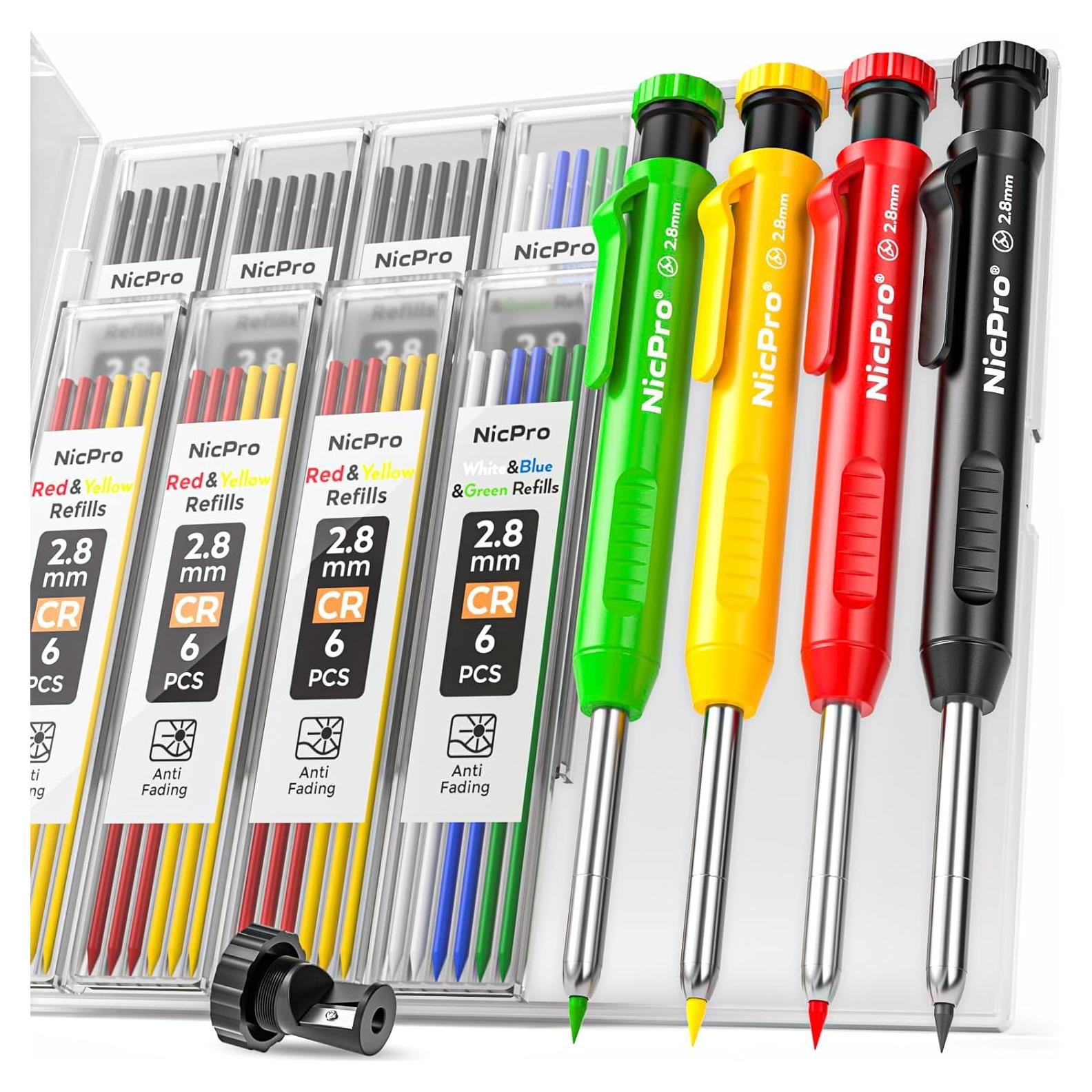 Lápiz de Carpintero Nicpro 4 Piezas con Sacapuntas