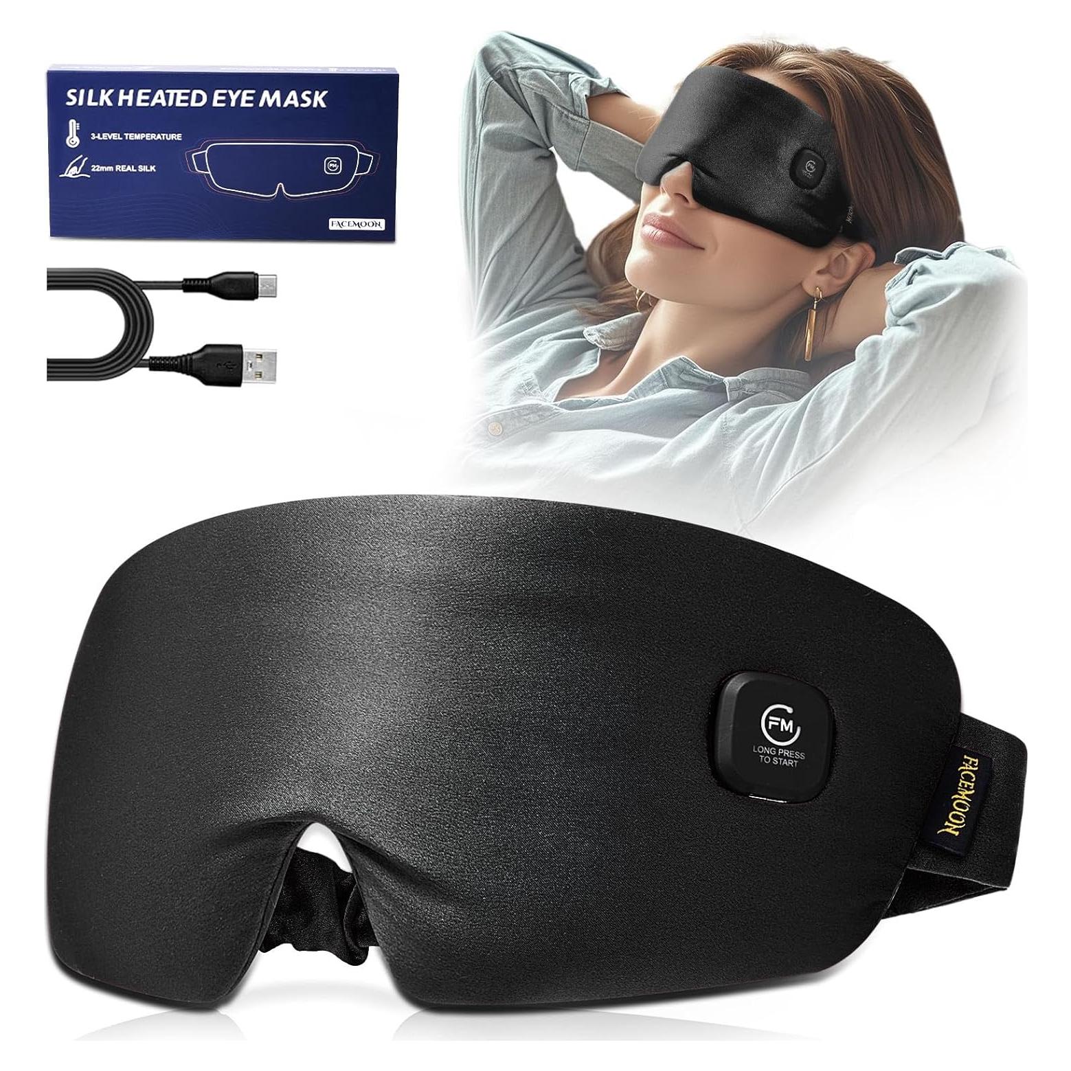 Máscara de Ojos Calentada FACEMOON - Seda, Recargable, Negra