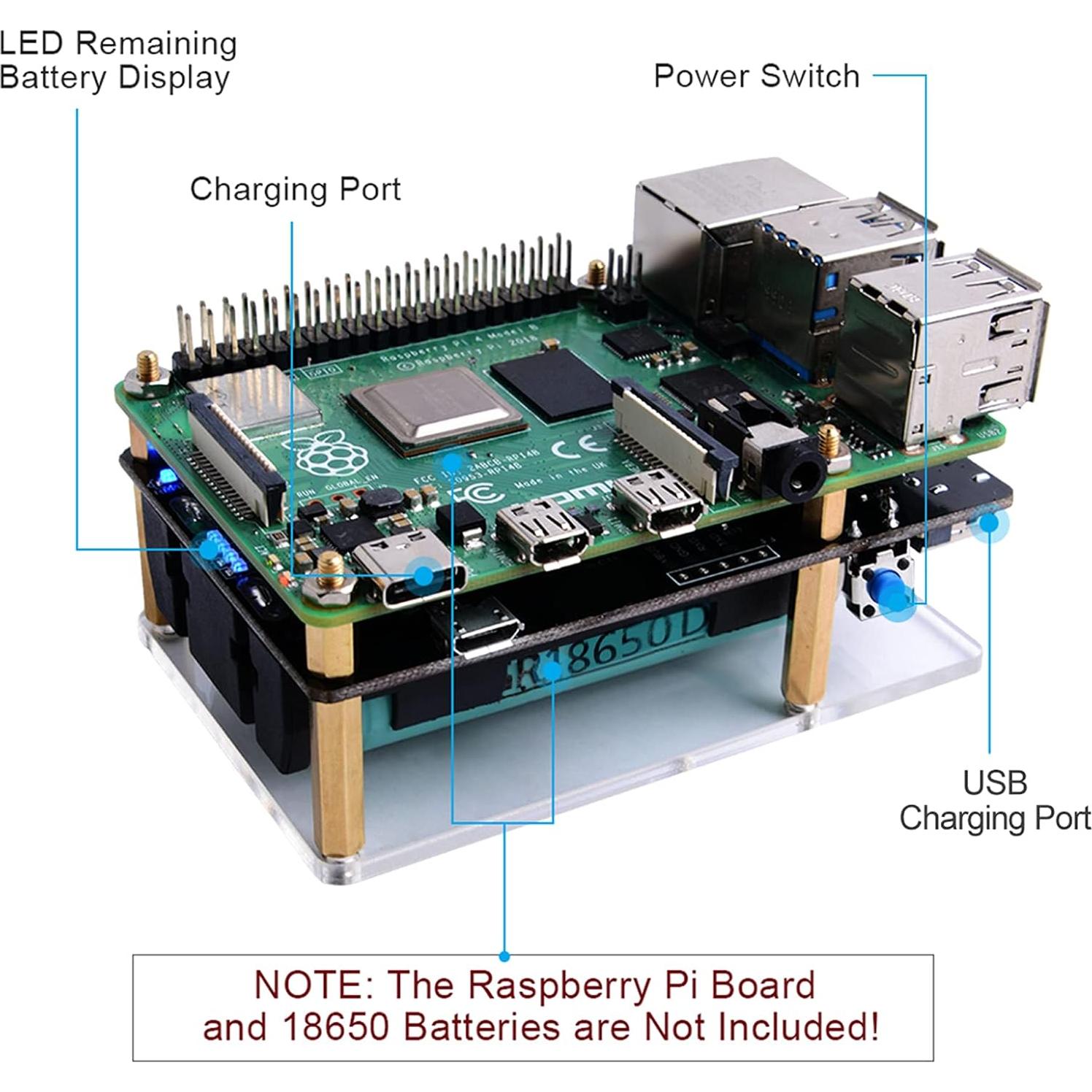 UPS MakerHawk para Raspberry Pi 4B/3B+ 5V Cargador
