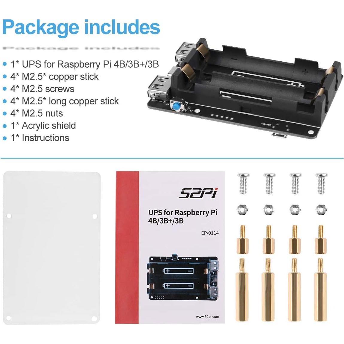 UPS MakerHawk para Raspberry Pi 4B/3B+ 5V Cargador