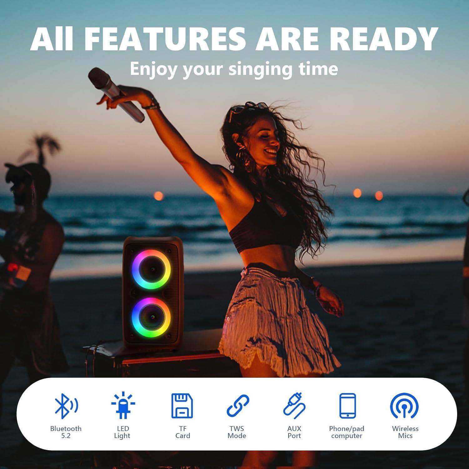 Máquina de Karaoke Peski T-08 con 2 Micrófonos Inalámbricos