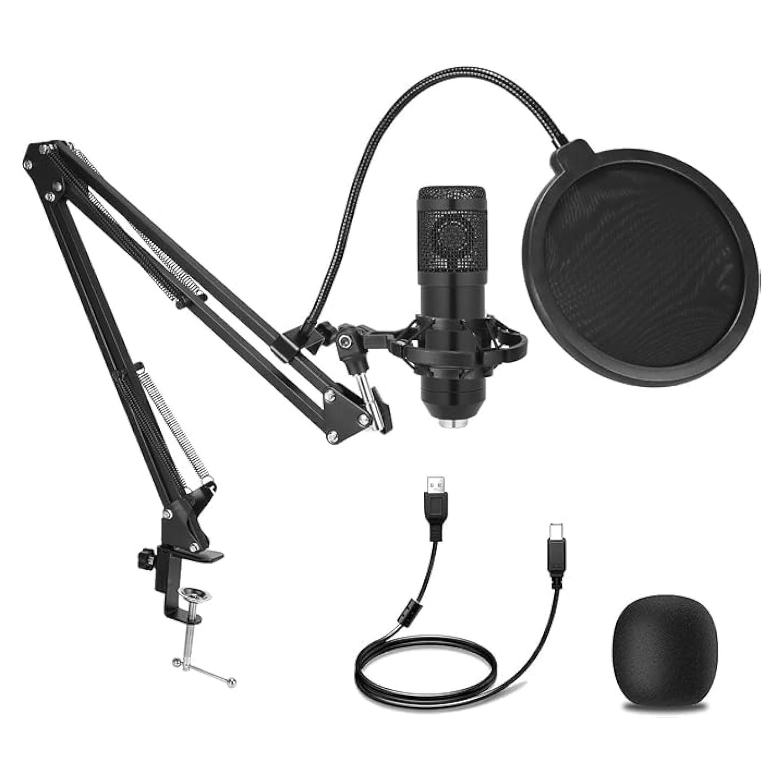 Micrófono USB Condensador Cardioide TOPUPHOE con Brazo Ajustable