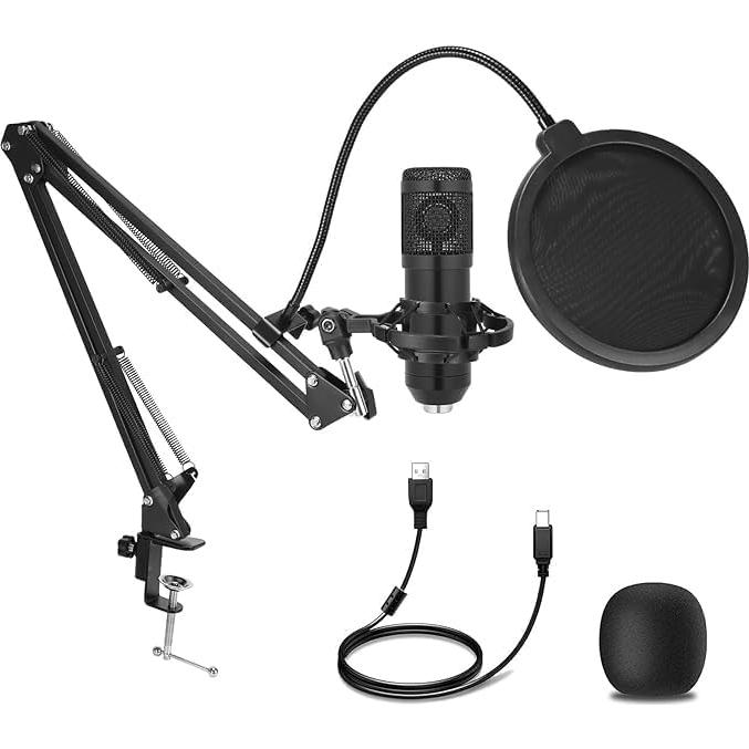 Micrófono USB Condensador Cardioide TOPUPHOE con Brazo Ajustable