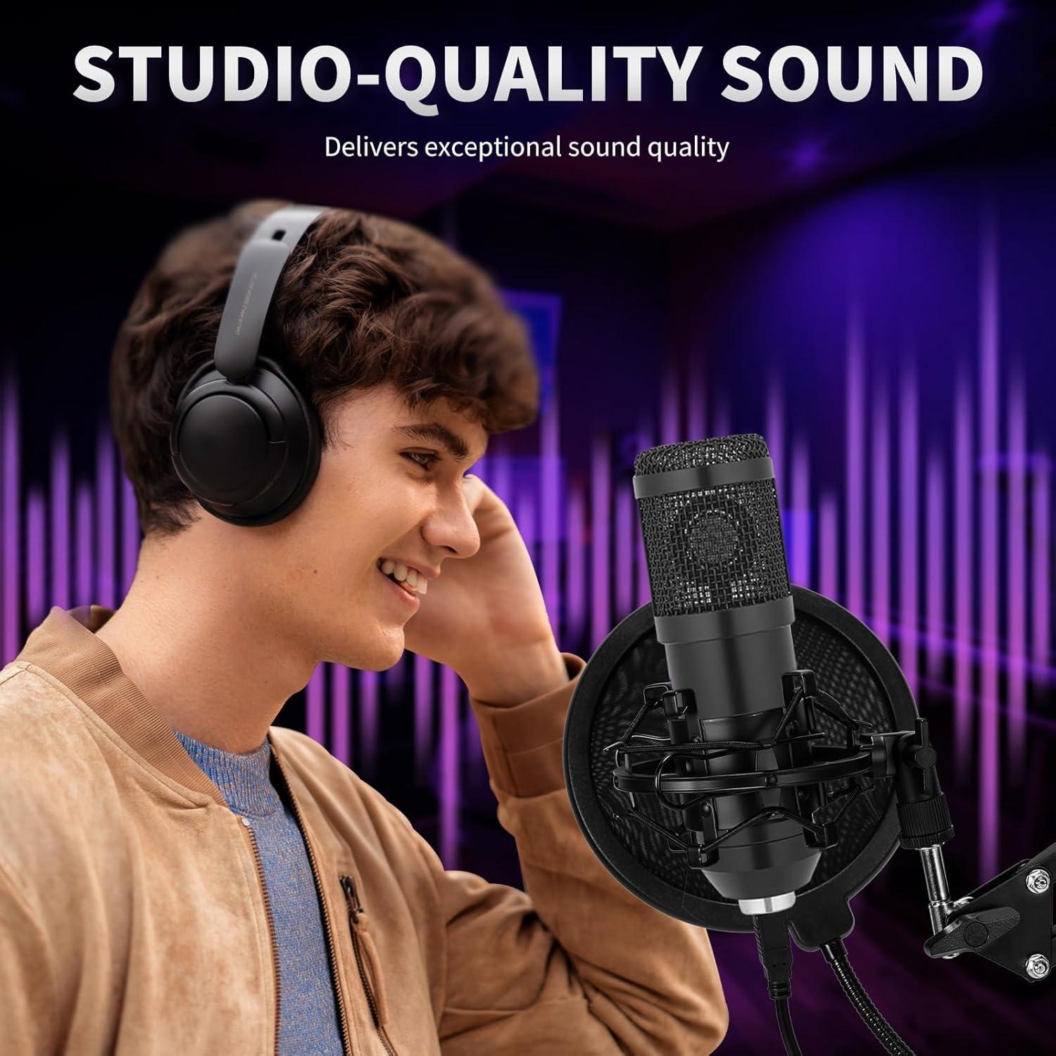 Micrófono USB Condensador Cardioide TOPUPHOE con Brazo Ajustable