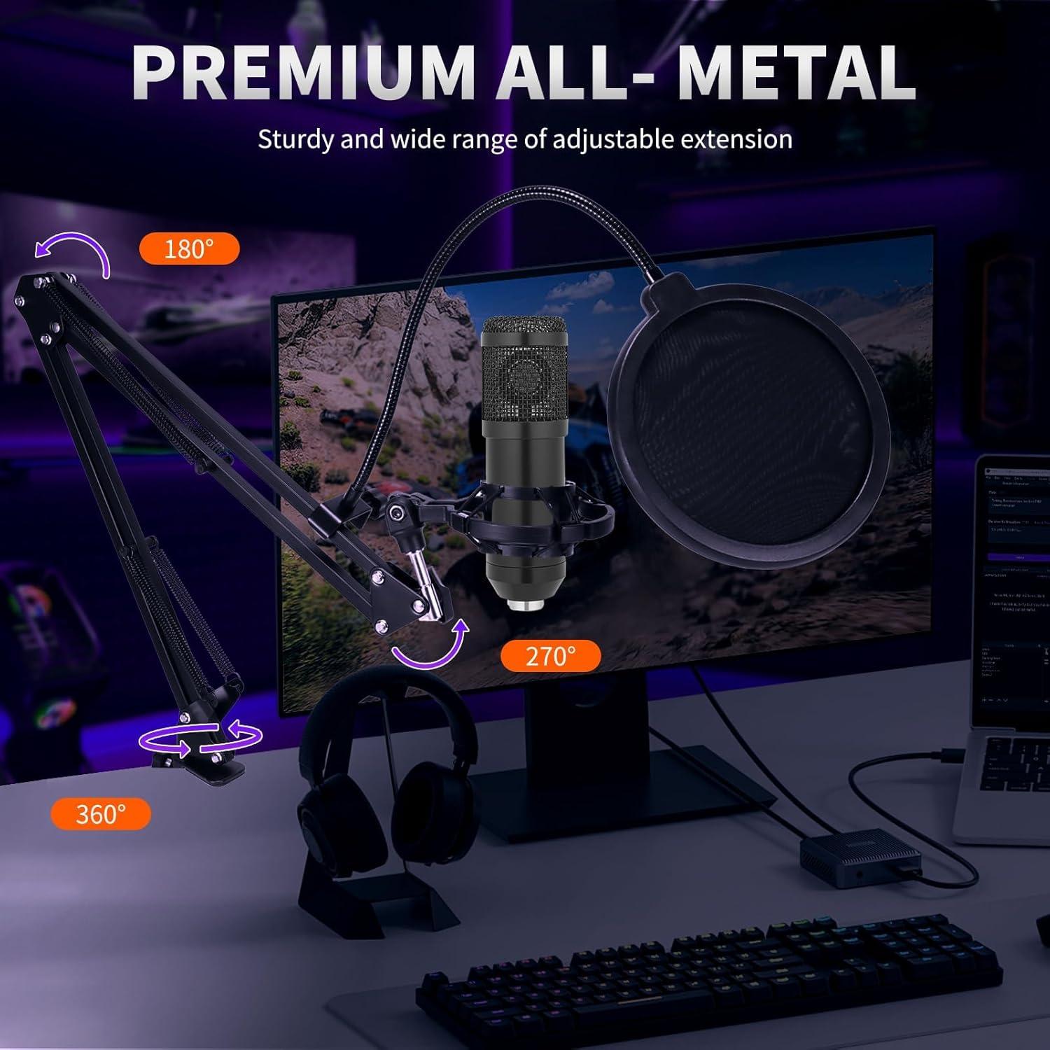 Micrófono USB Condensador Cardioide TOPUPHOE con Brazo Ajustable