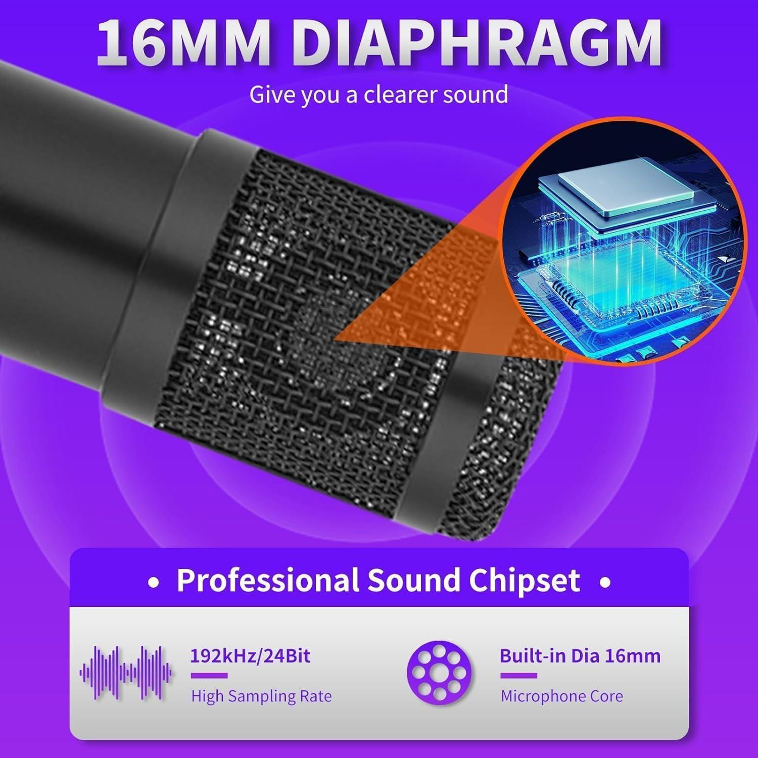 Micrófono USB Condensador Cardioide TOPUPHOE con Brazo Ajustable