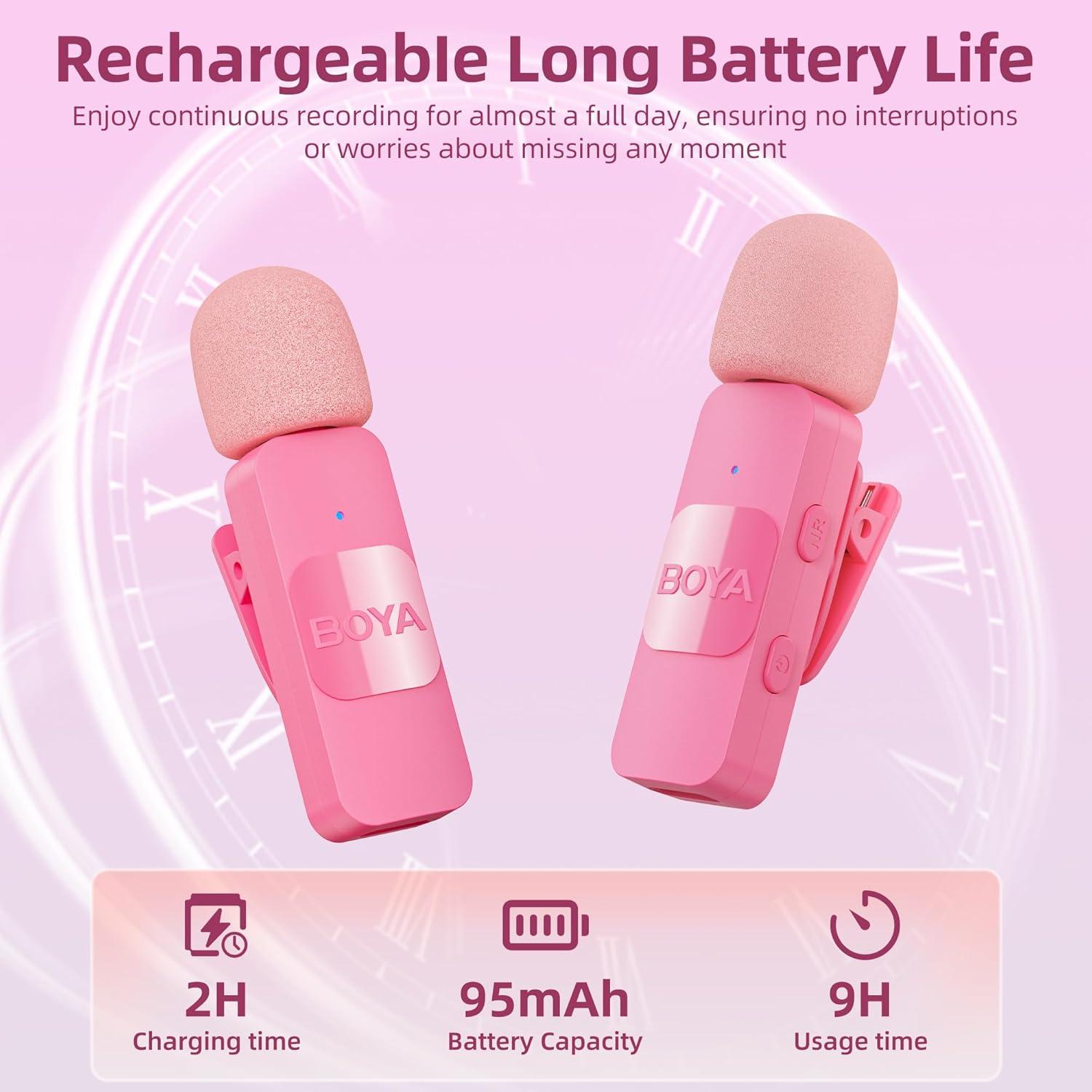 Micrófono Lavalier Inalámbrico BOYA BY-V10-P Tipo C Rosa