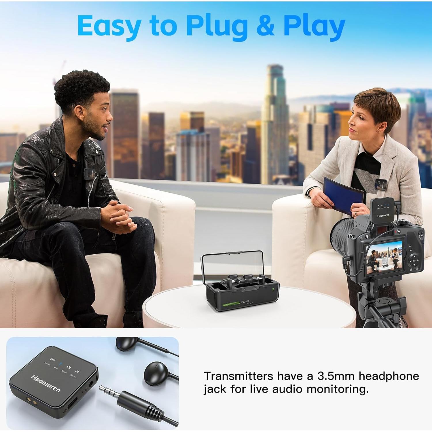 Micrófono Lavalier Inalámbrico Haomuren V3, 36h Batería