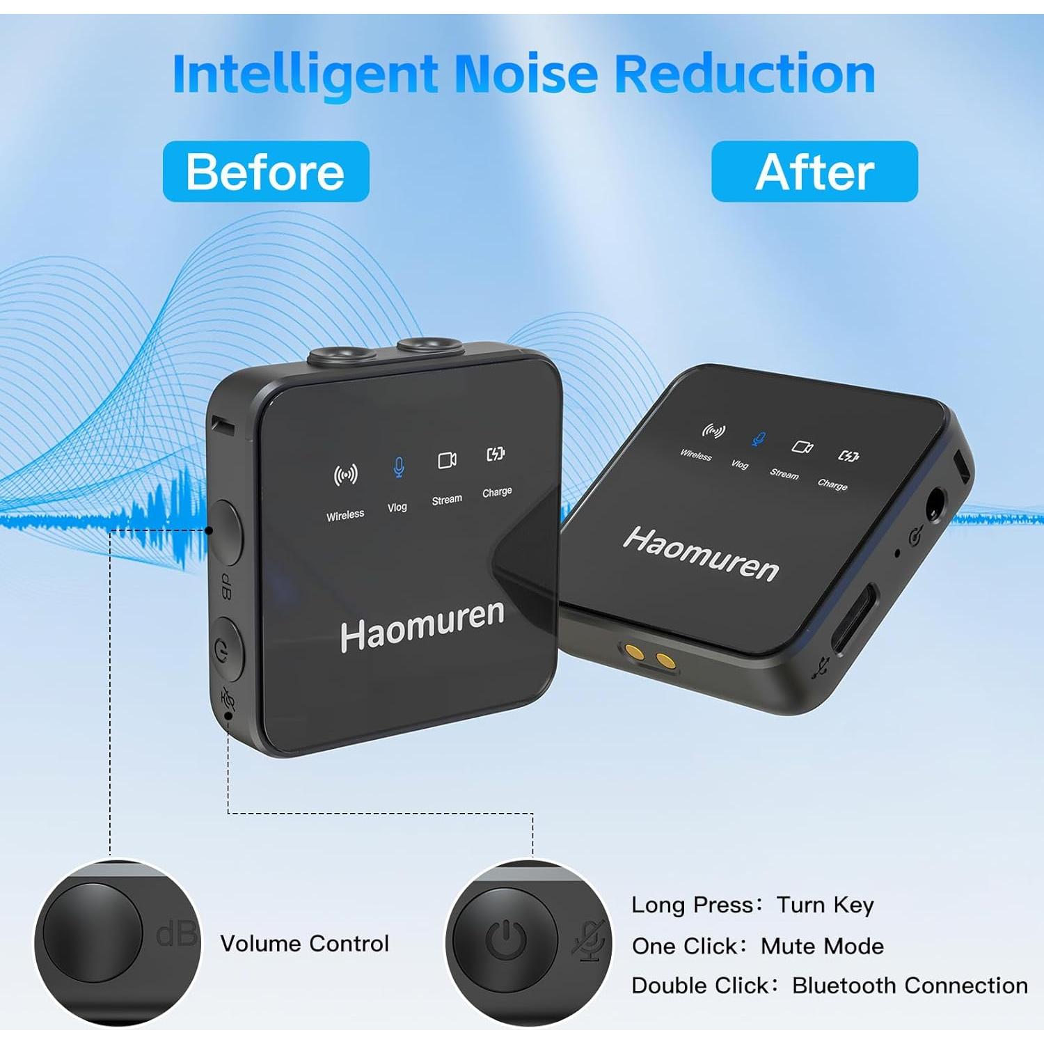 Micrófono Lavalier Inalámbrico Haomuren V3, 36h Batería