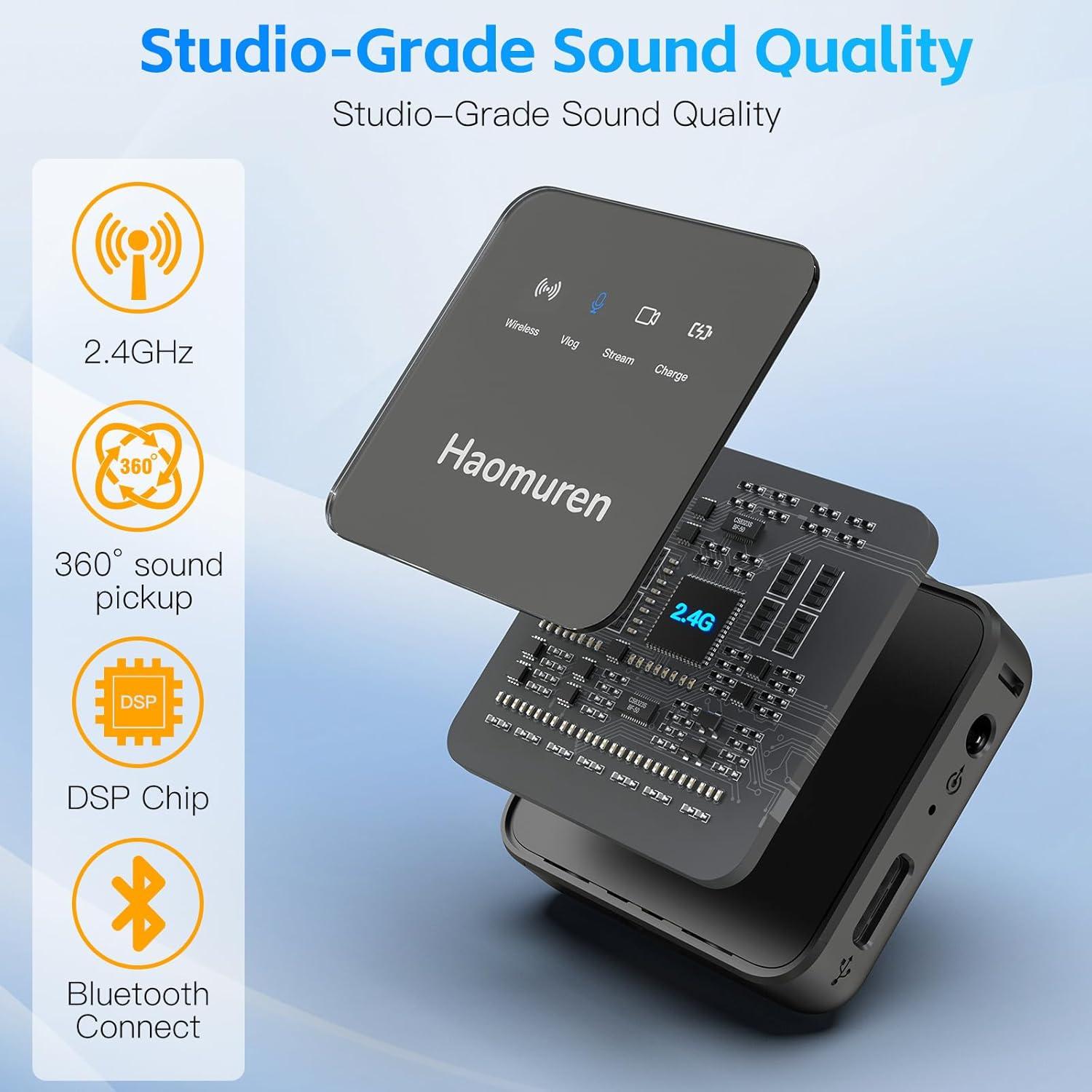 Micrófono Lavalier Inalámbrico Haomuren V3, 36h Batería