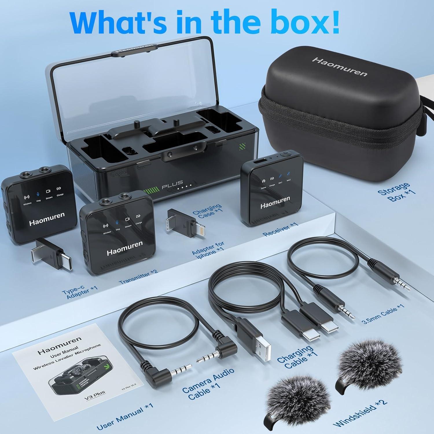 Micrófono Lavalier Inalámbrico Haomuren V3, 36h Batería