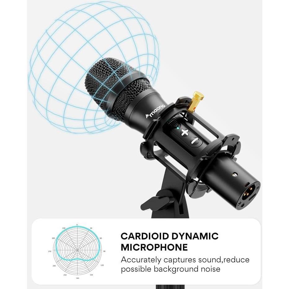 Micrófono Dinámico MAONO HD300T USB/XLR con Soporte y Filtro
