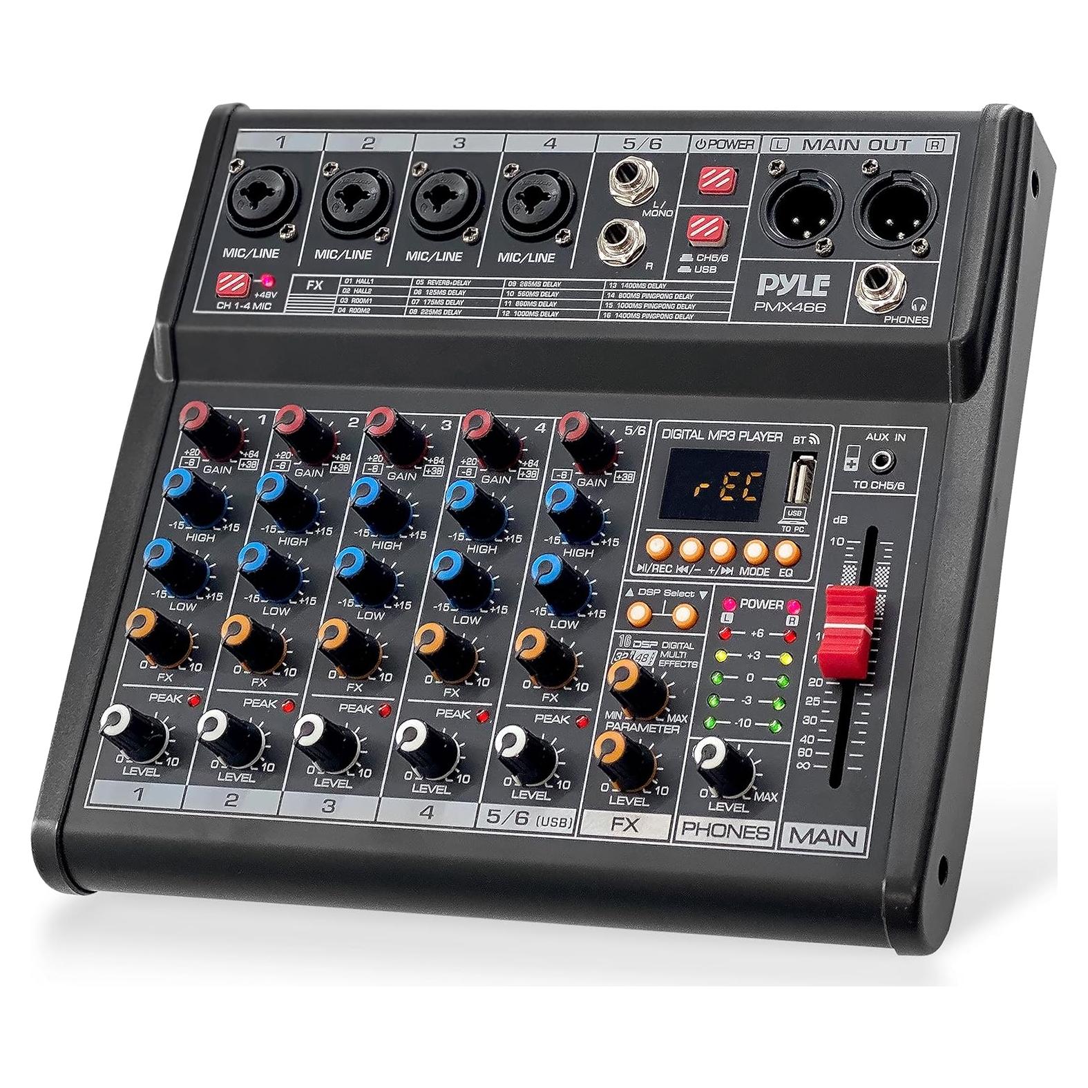 Mezclador de Audio Pyle PMX466 6 Canales USB con Efectos