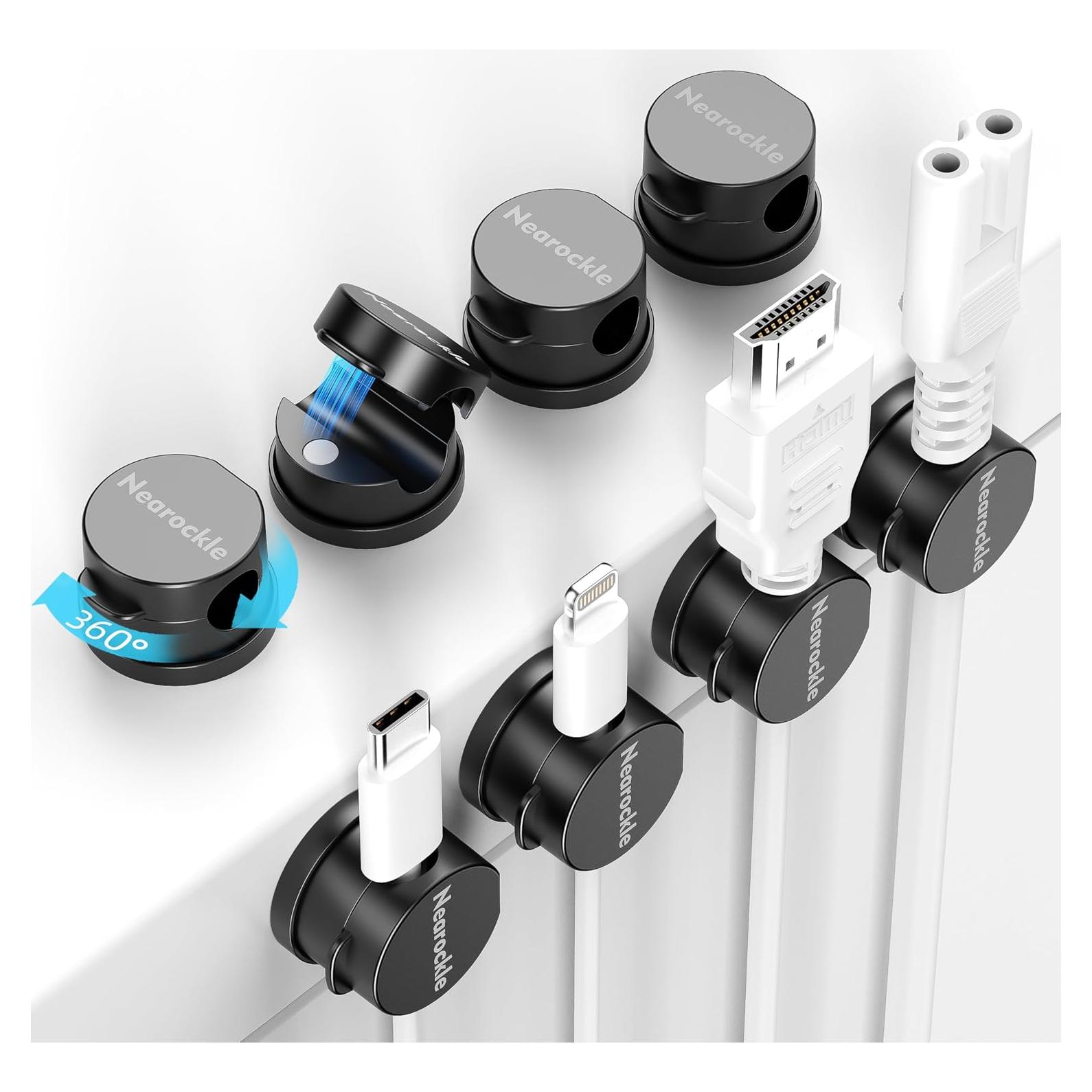 Organizadores de Cables Magnéticos Nearockle - Paquete de 8, Negro
