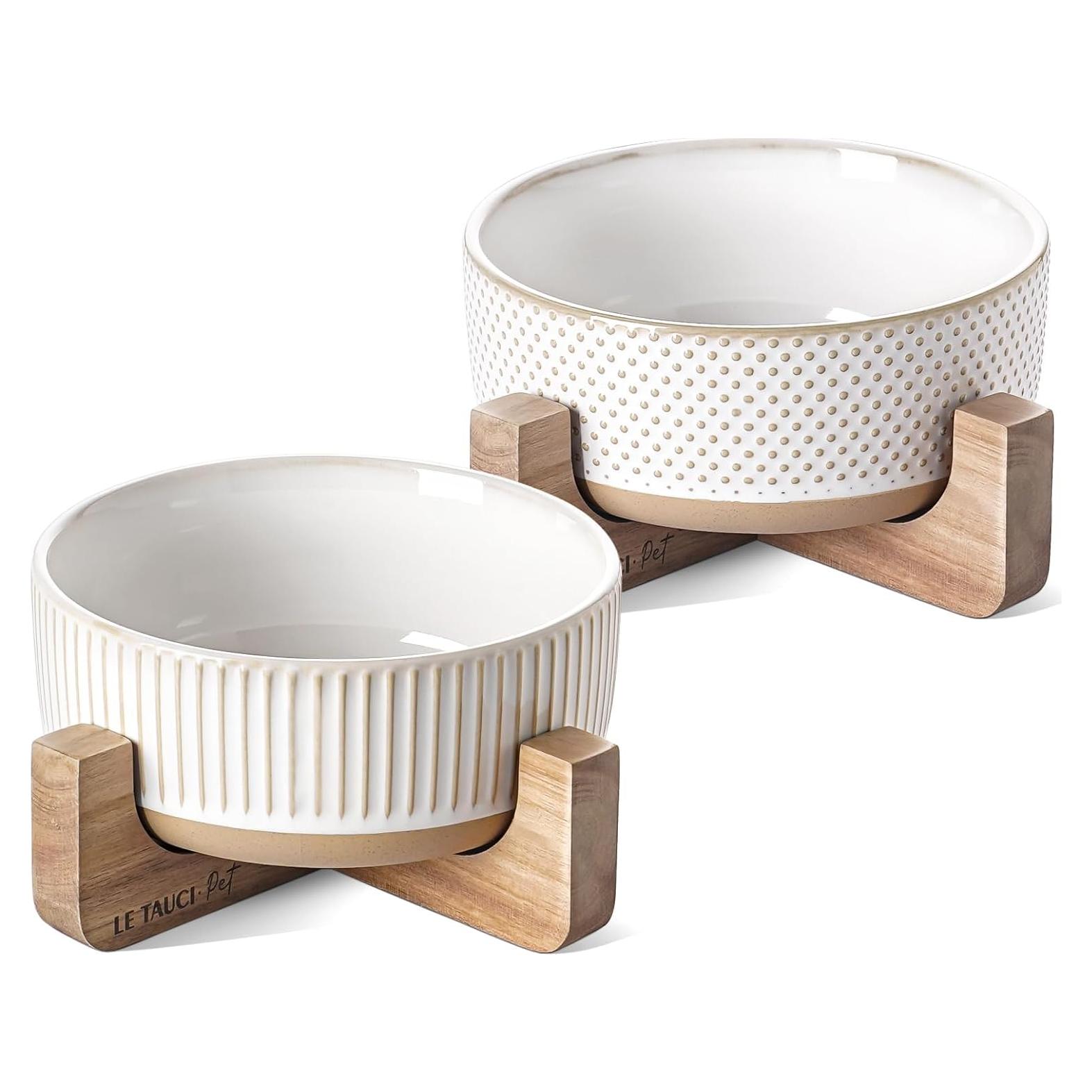 Cuencos Cerámica LE TAUCI para Perros 4 Tazas Soporte Madera