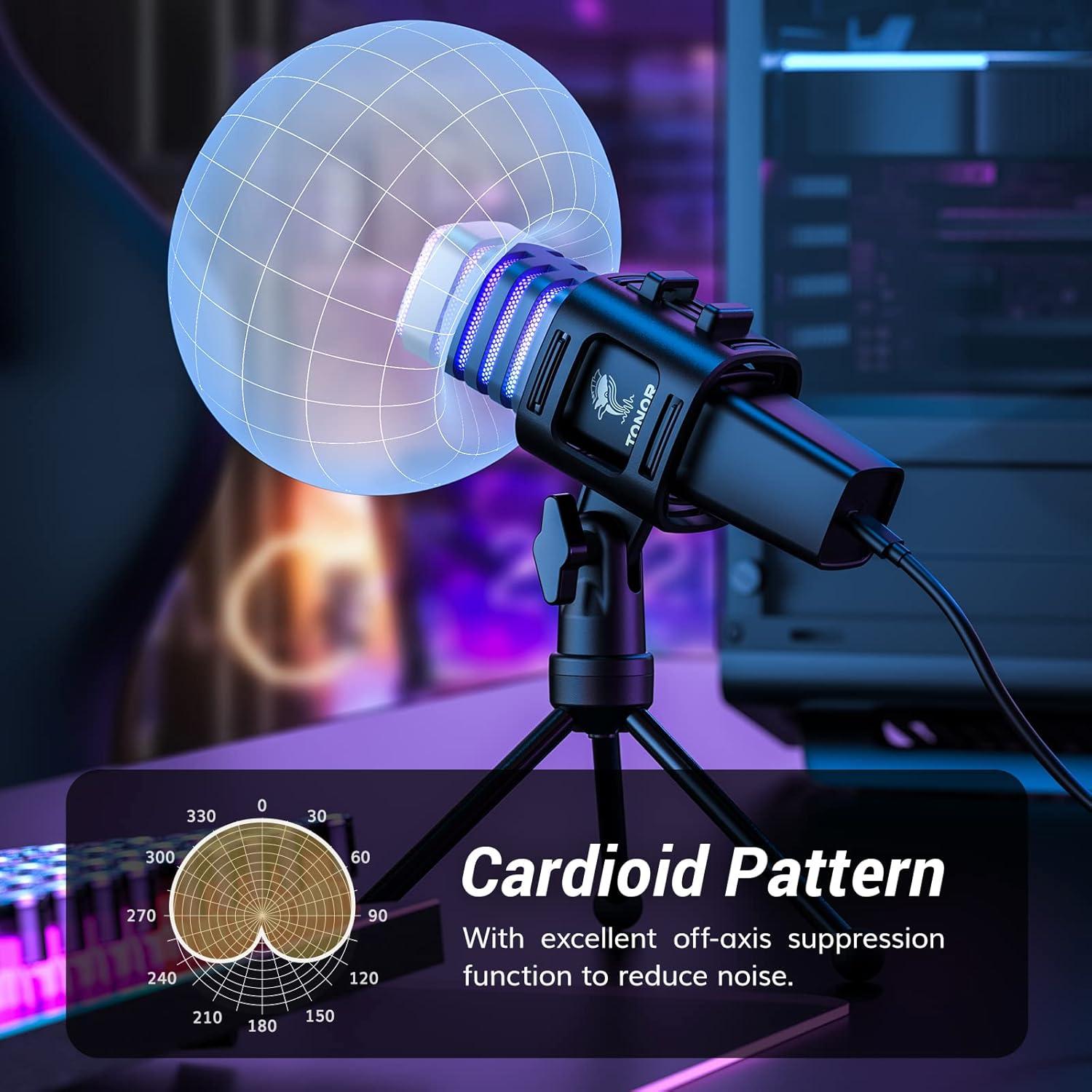 Micrófono USB TONOR TC30 Cardioide RGB para PC