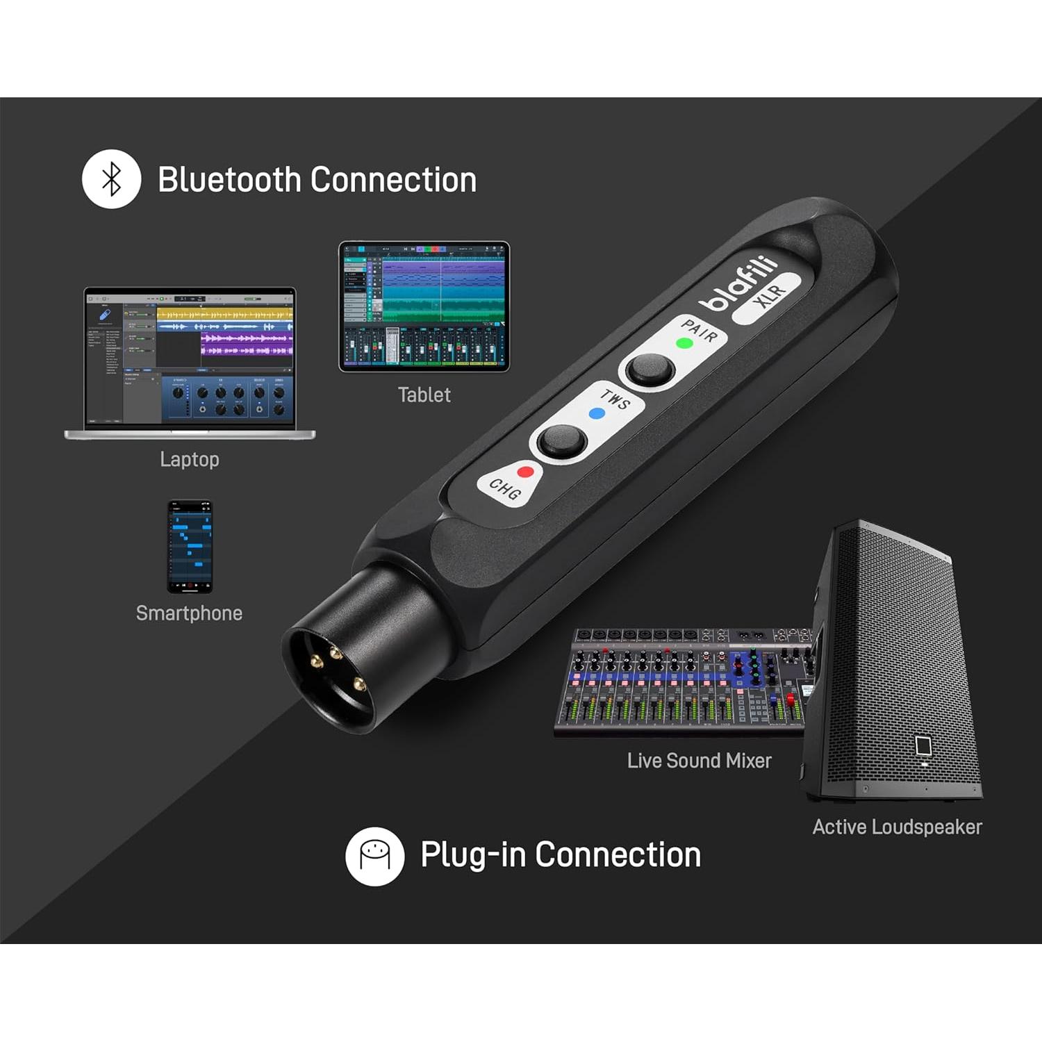 Receptor Bluetooth XLR blafili v5.1 16hrs Audio Profesional