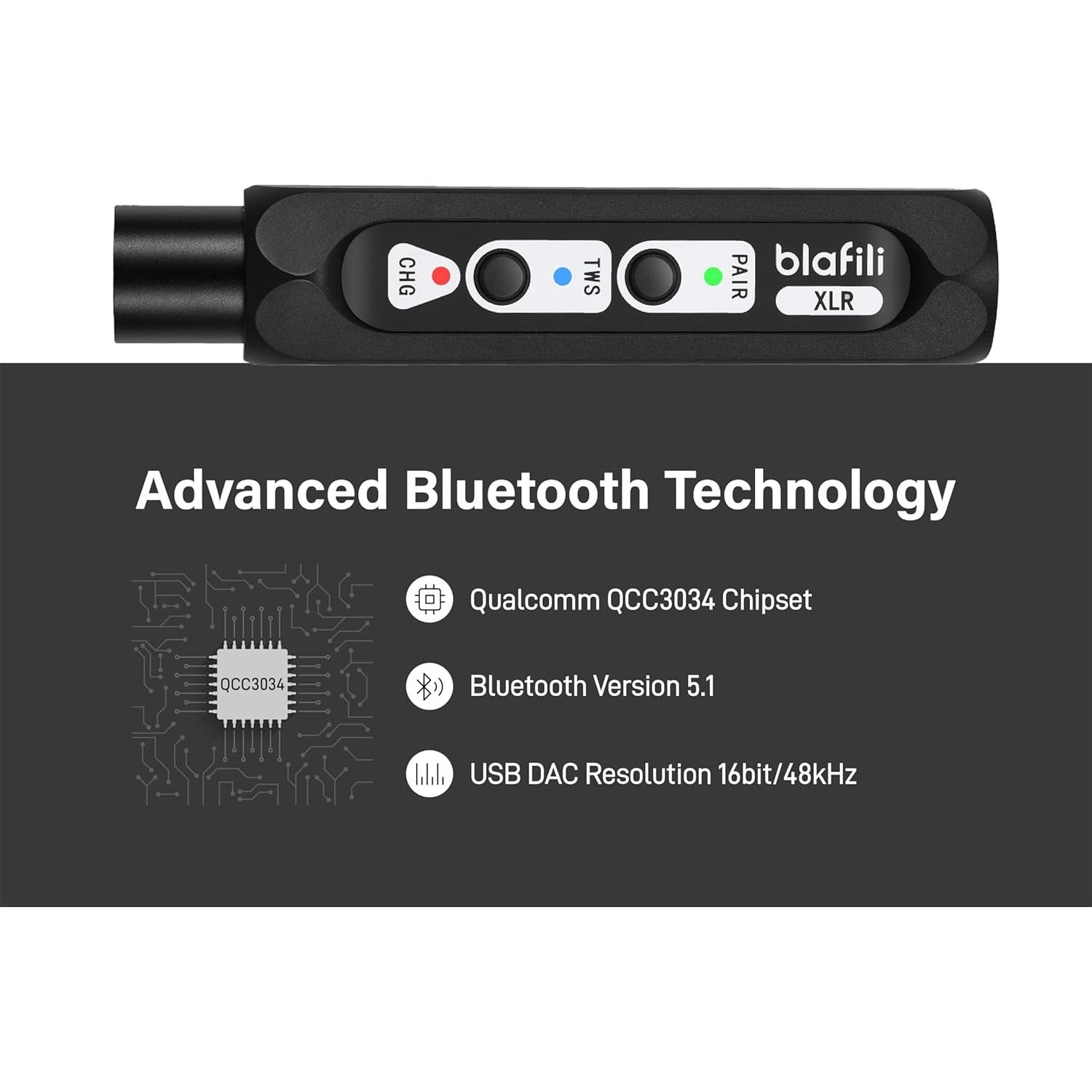 Receptor Bluetooth XLR blafili v5.1 16hrs Audio Profesional