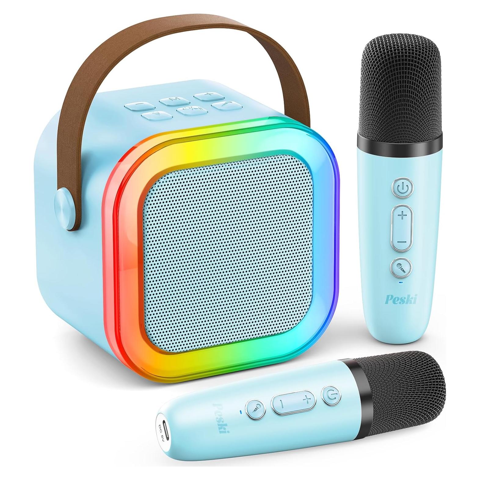 Karaoke Portátil LFS con 2 Micrófonos y Bluetooth Azul