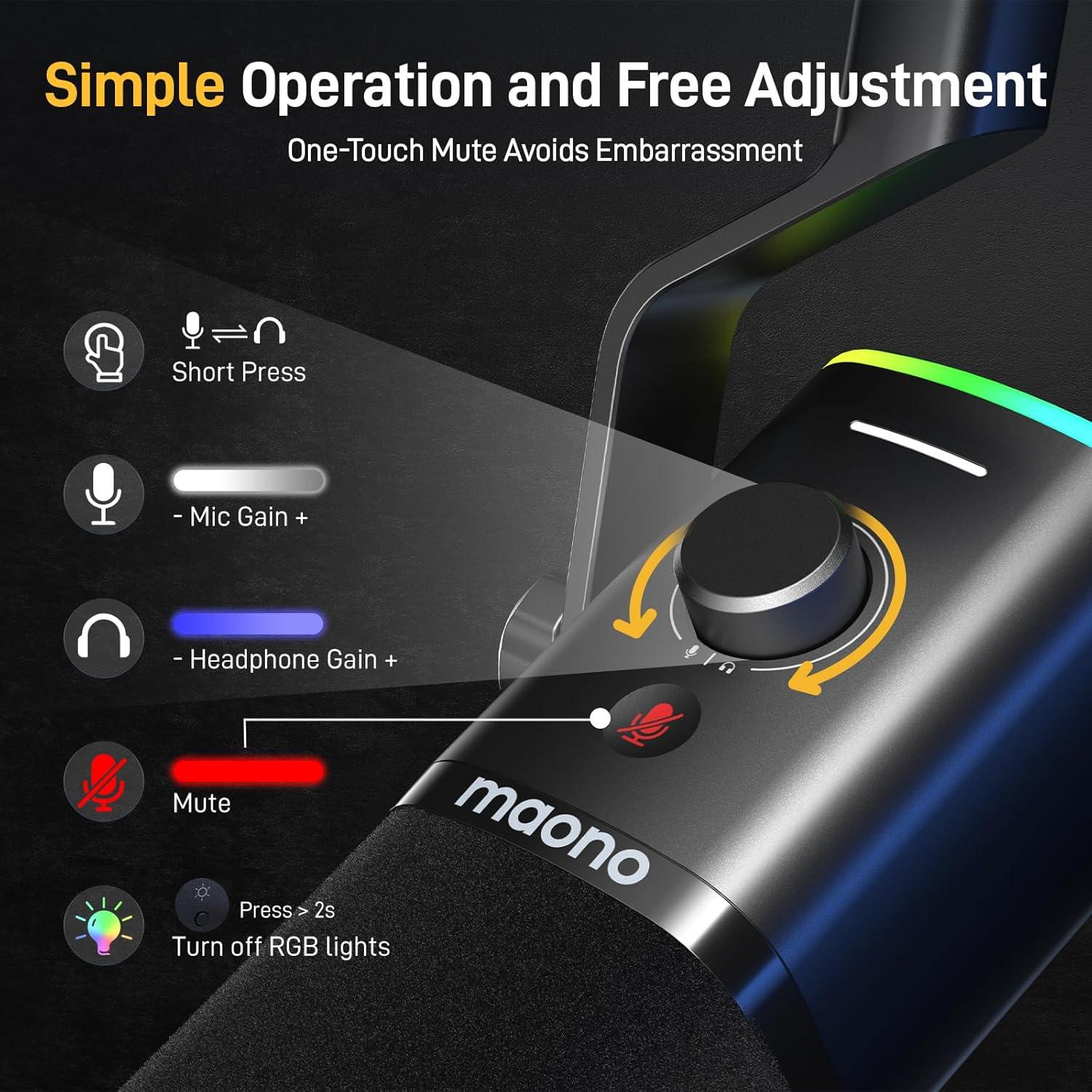 Micrófono Dinámico MAONO PD100X USB/XLR con RGB