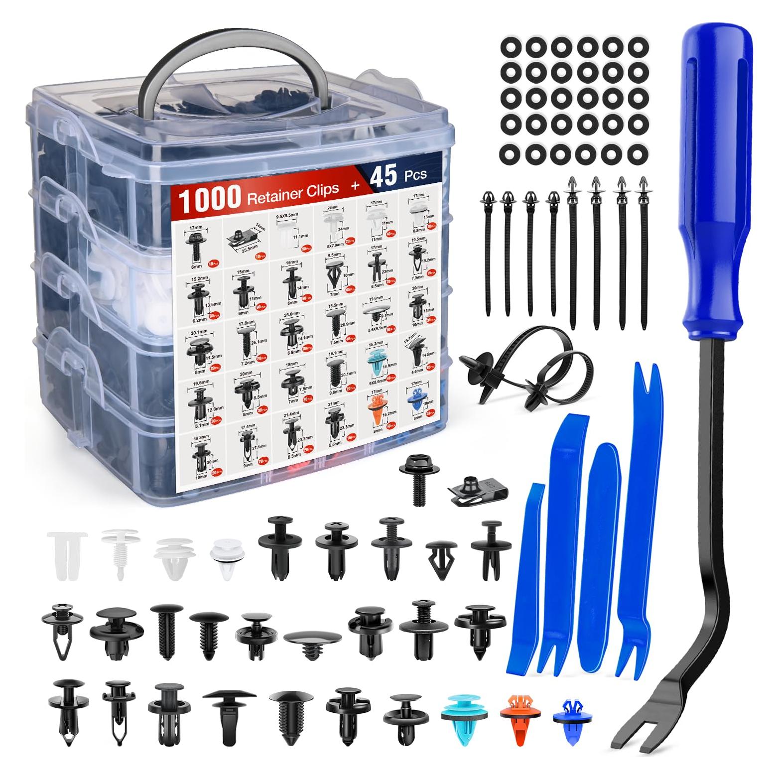 Nilight 1045Pcs Car Push Retainer Clips Auto Fasteners Kit 30 Most Popular Sizes Nylon Bumper Fender Rivets with 5 Fasteners Remover 10 Cable Ties for Toyota GM Ford Honda Chevy