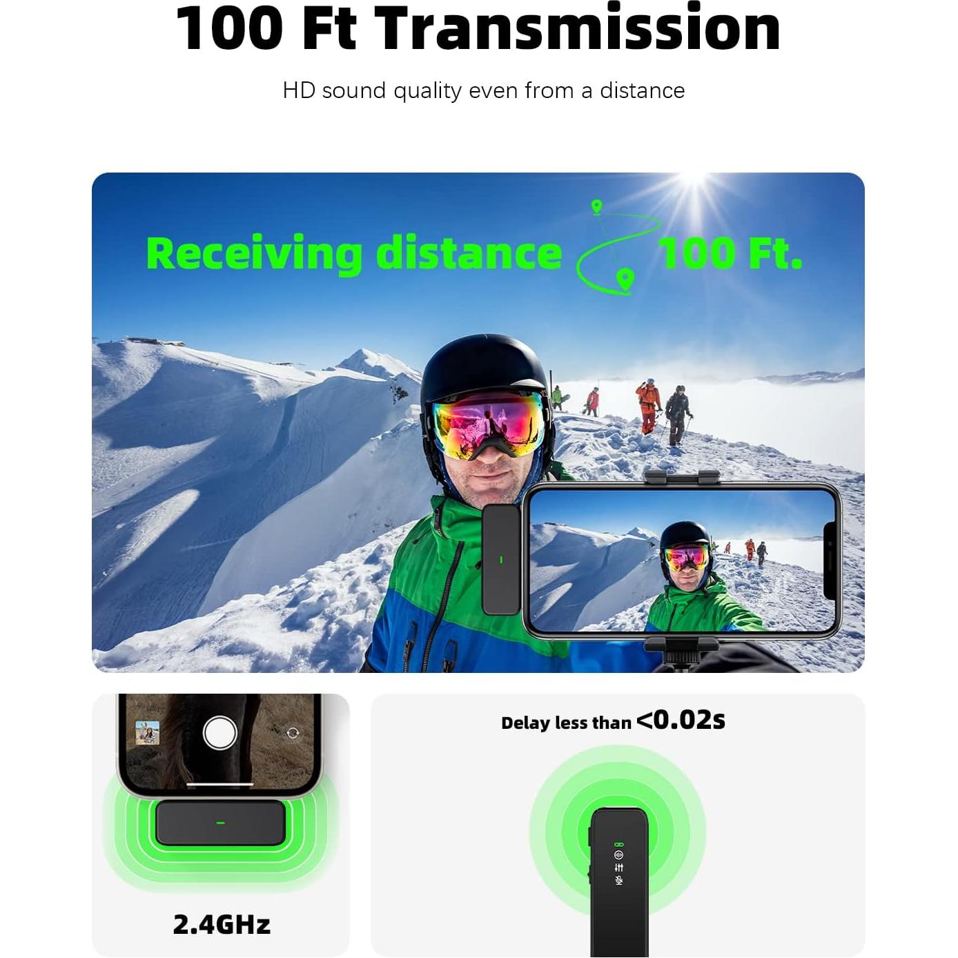 Micrófono Lavalier Inalámbrico Rythflo USB-C 30m 18h Batería