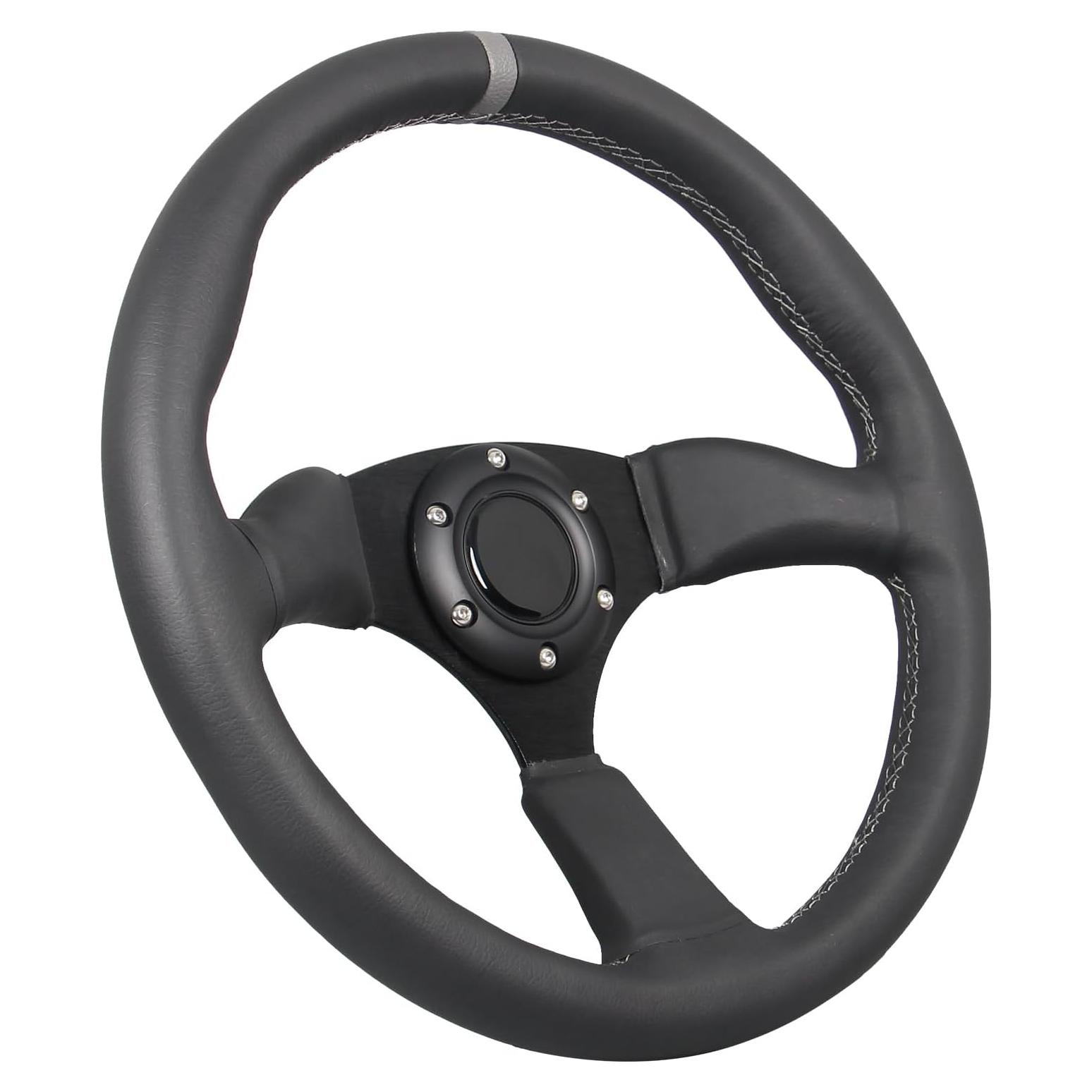 Volante de Carreras GONMOT 340mm Cuero Negro 6 Tornillos