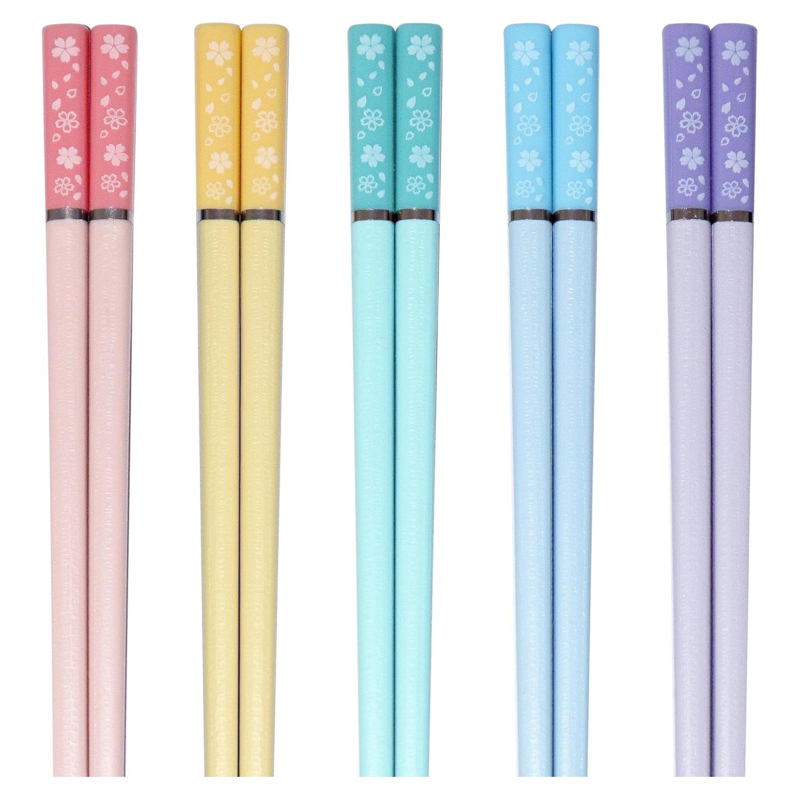 5 Pares Palillos Multicolores Helerkol Patrón Flor de Cerezo