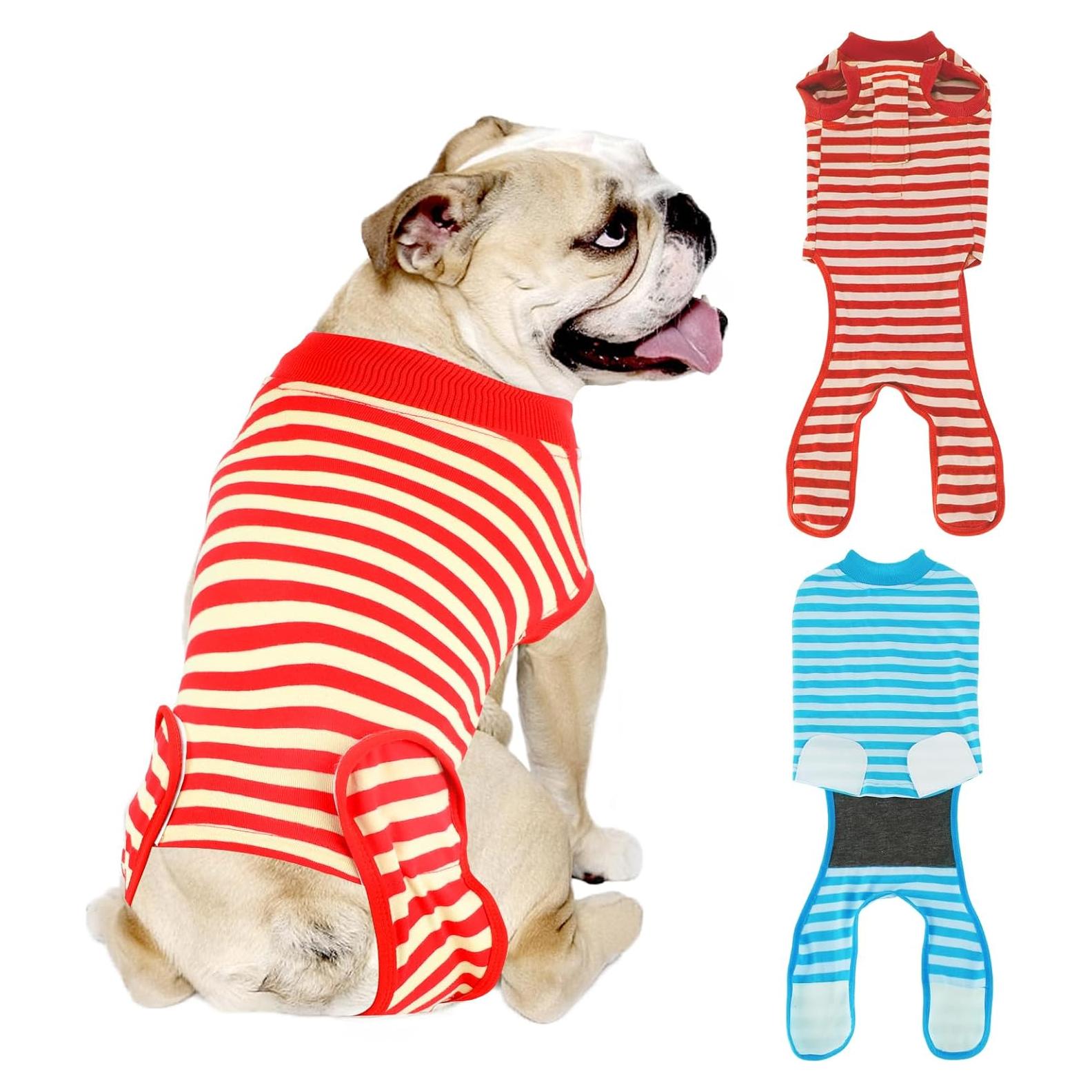 Traje de Recuperación para Perros QUEARN - 2 Piezas S Rayas