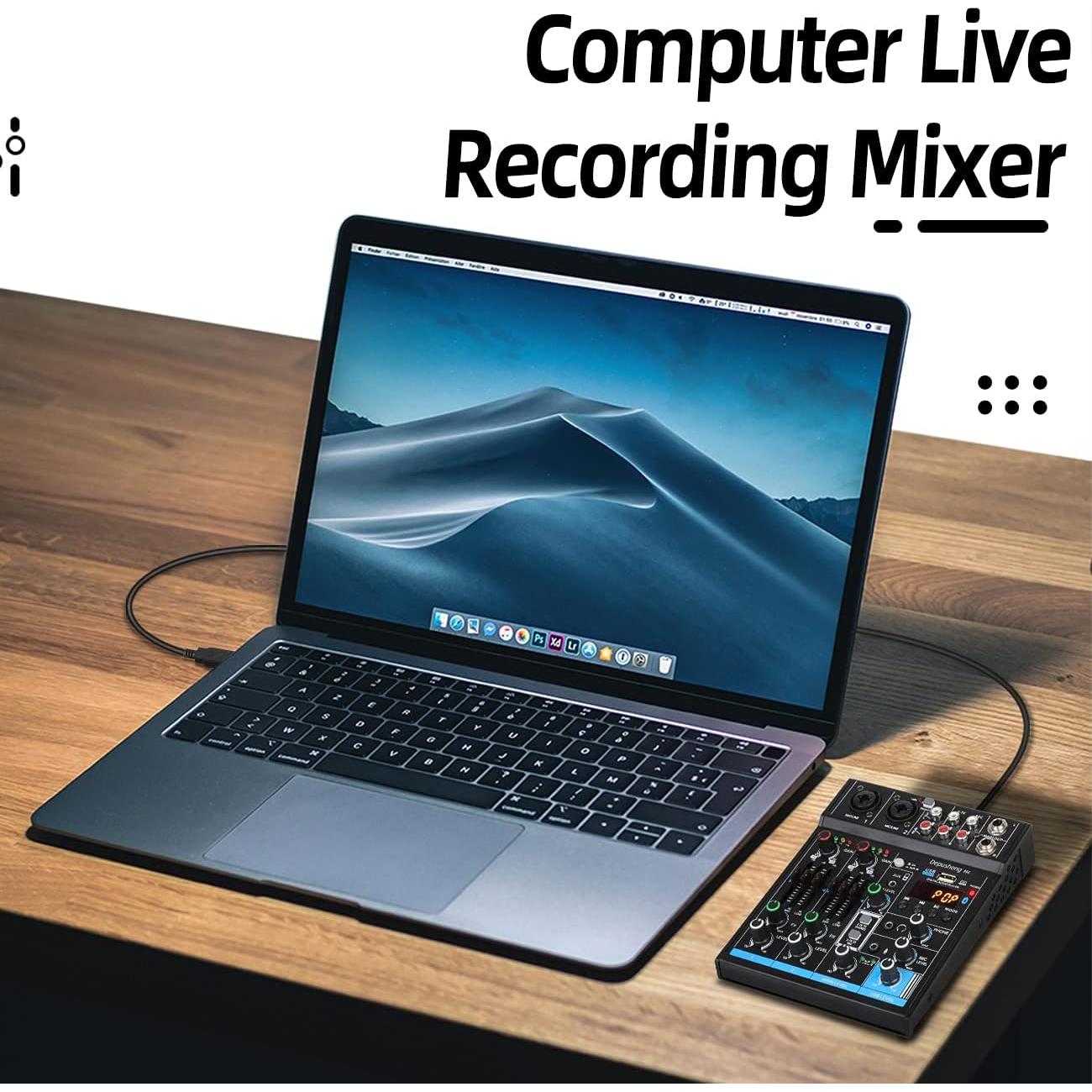 Mezclador USB 4 Canales Depusheng M4 con Bluetooth y Tarjeta de Sonido