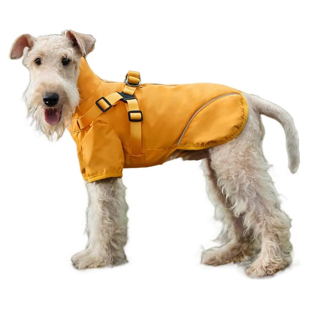 Impermeable para perros Lowealuk Mediano Amarillo con Arnés