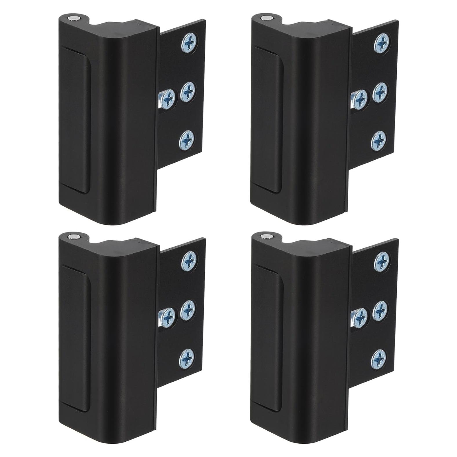 uxcell 4 Pack Home Security Door Lock, Door Reinforcement Lock 3 Inch Stop Withstand 800lbs, Front Door Kick in Security Protector for Inward Swinging Door, Black